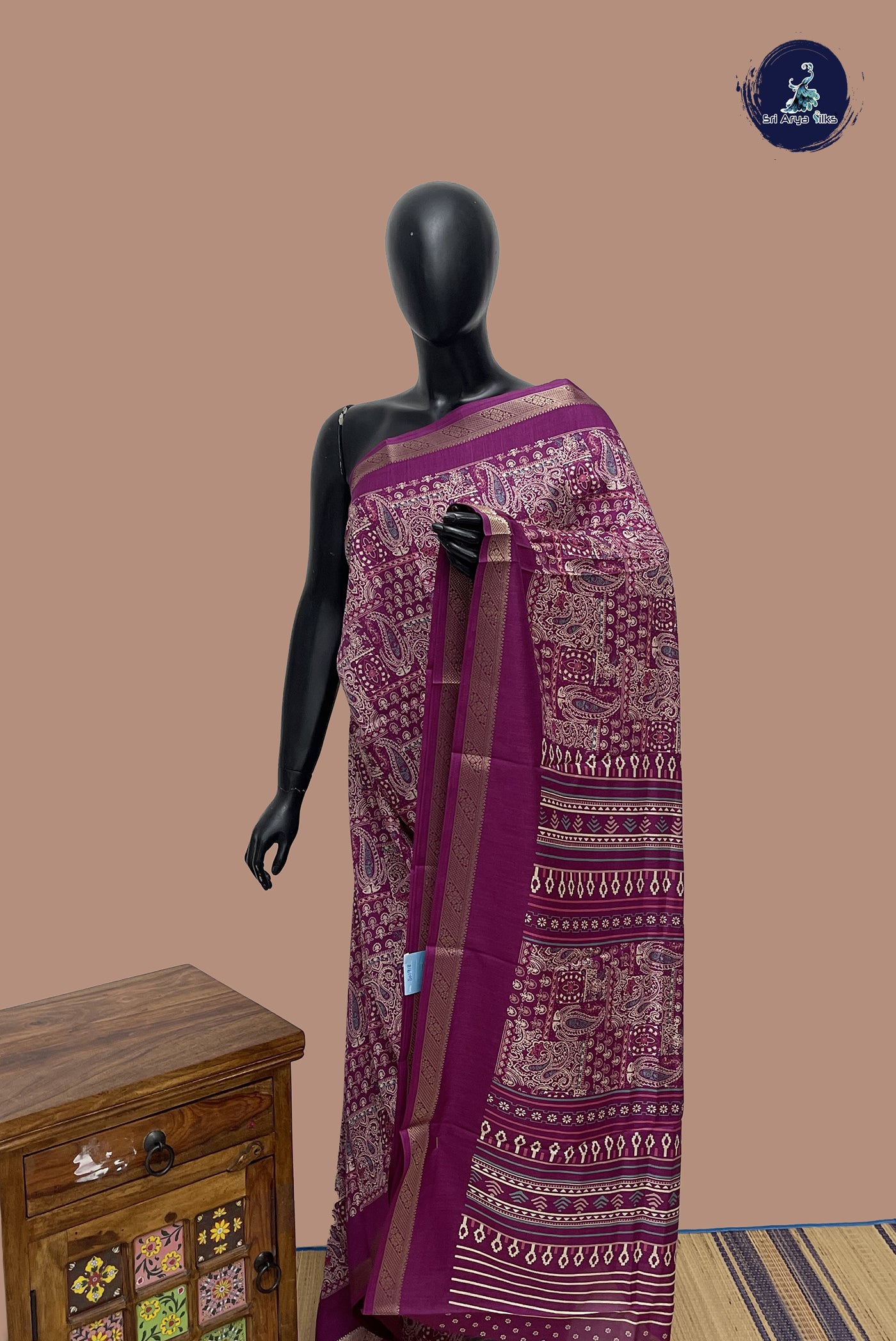 Jamun Semi Grape Silk Saree With Printed Pattern