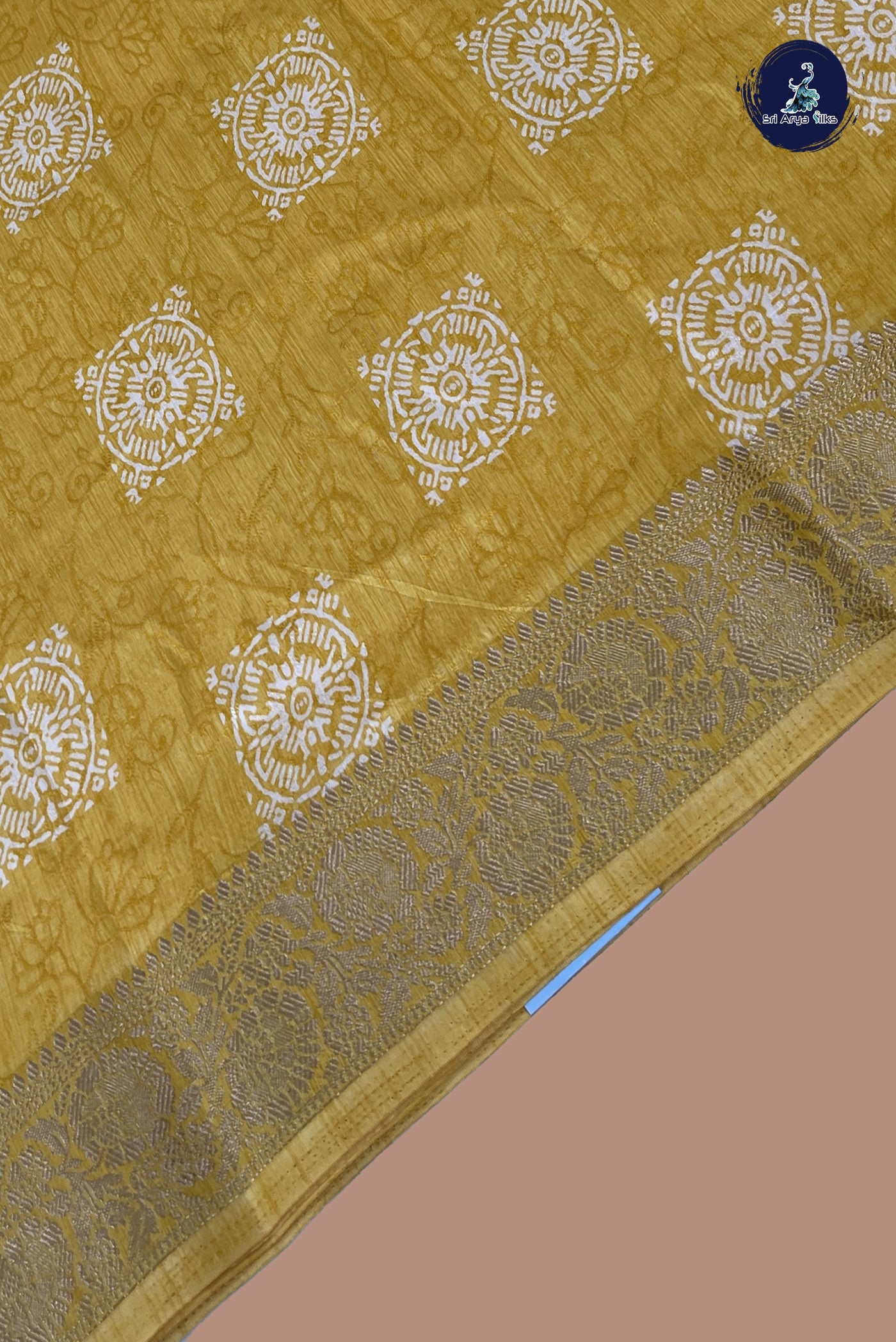 Yellow Semi Grape Silk Saree With Embossed Pattern