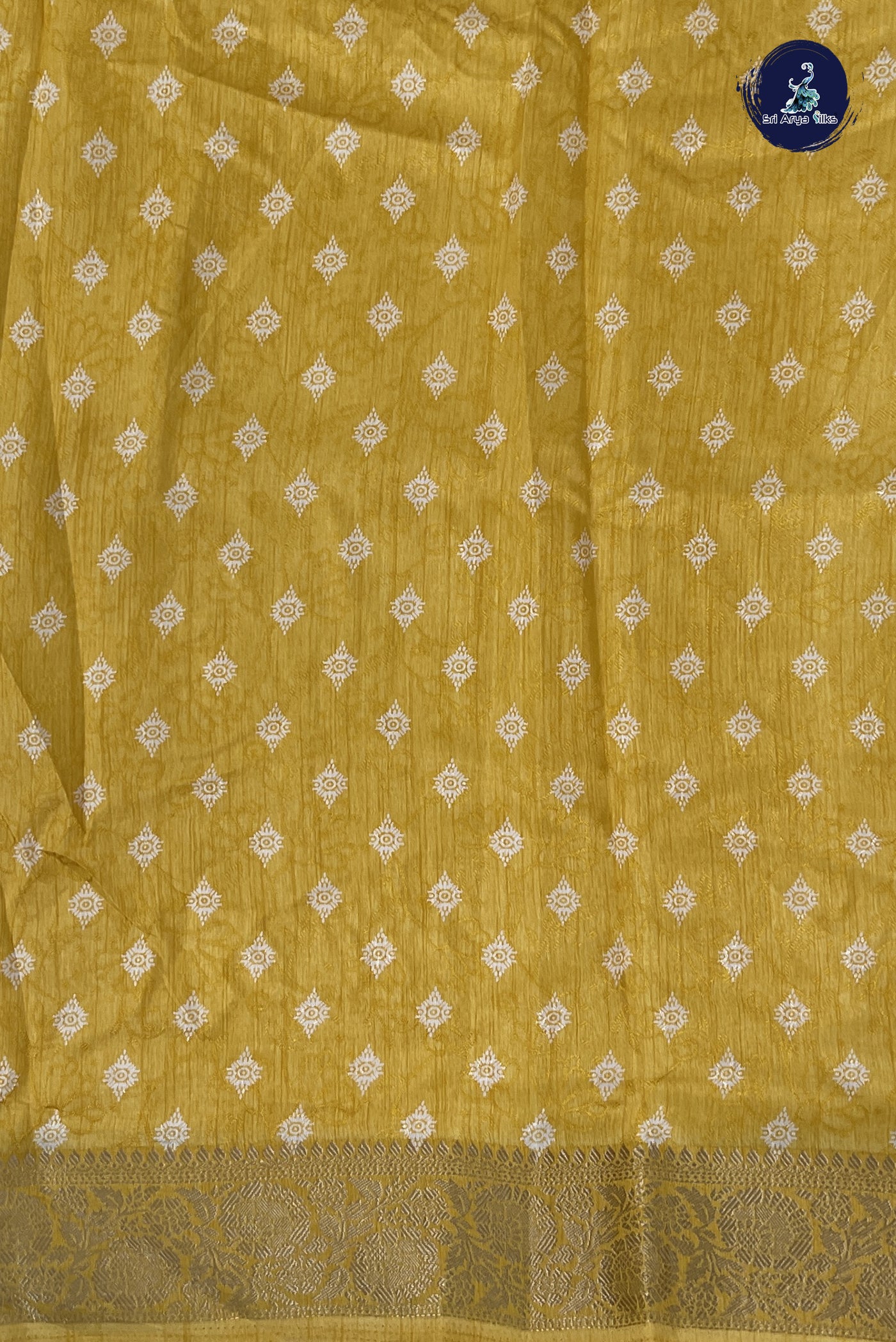 Yellow Semi Grape Silk Saree With Embossed Pattern