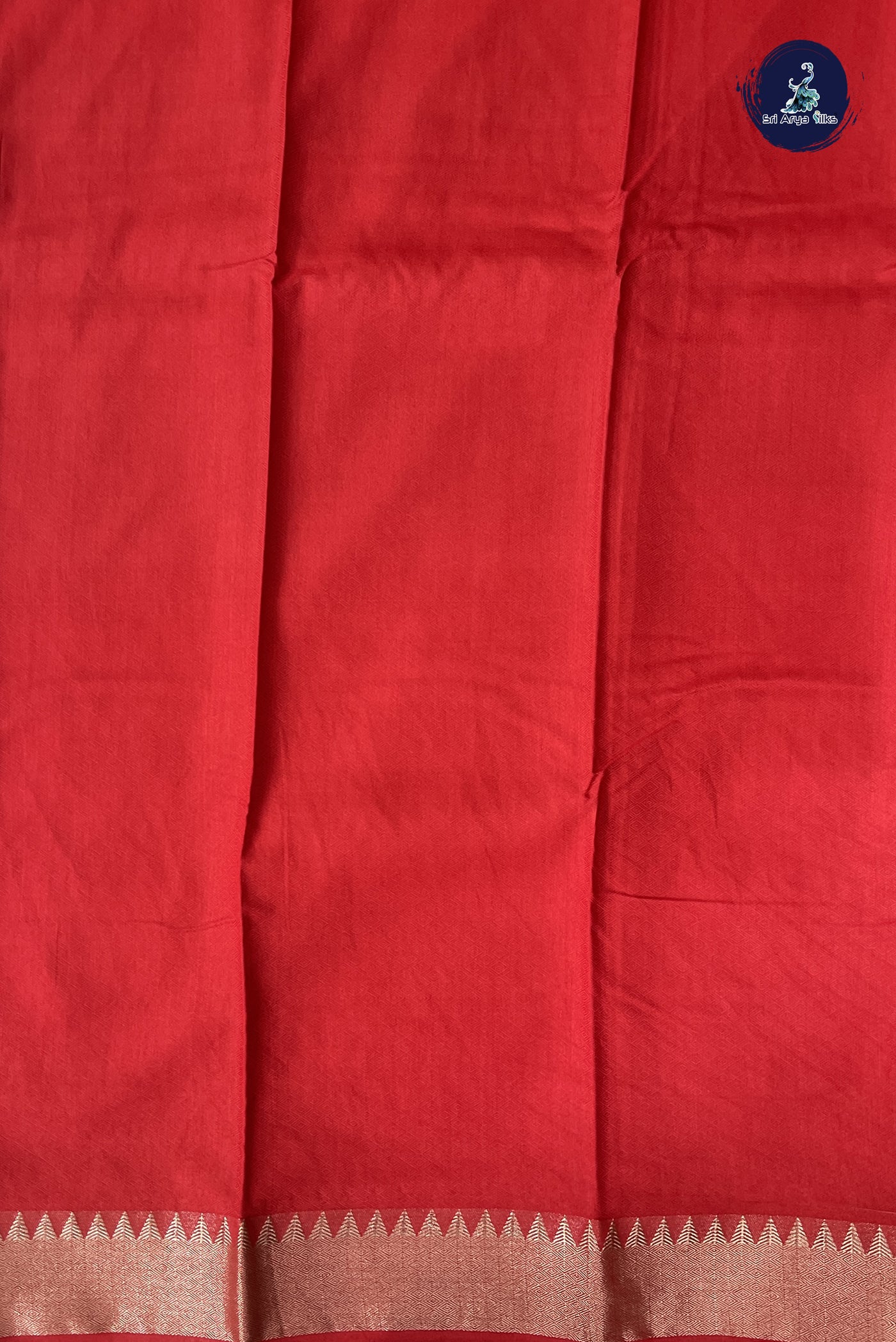 Red Semi Tussar Saree With Embossed Pattern