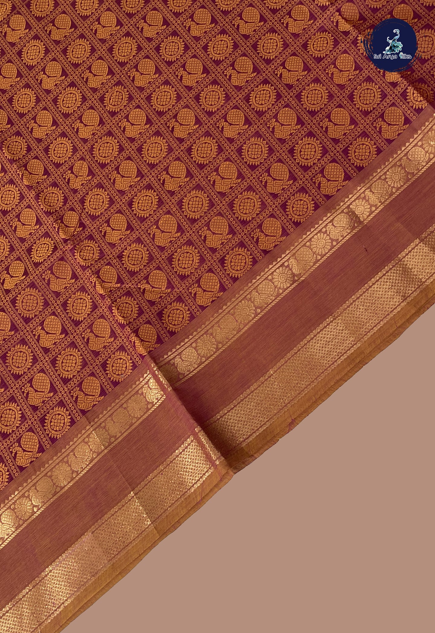 Burgundy Kanchi Cotton Saree With Vanasingaram Pattern