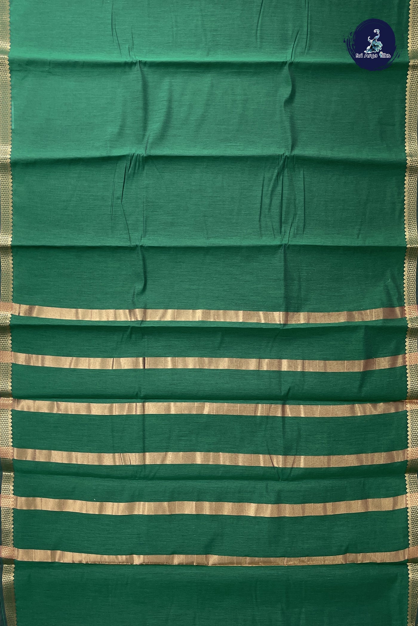 Dark Green Budget Semi Silk Cotton Saree With Plain Pattern
