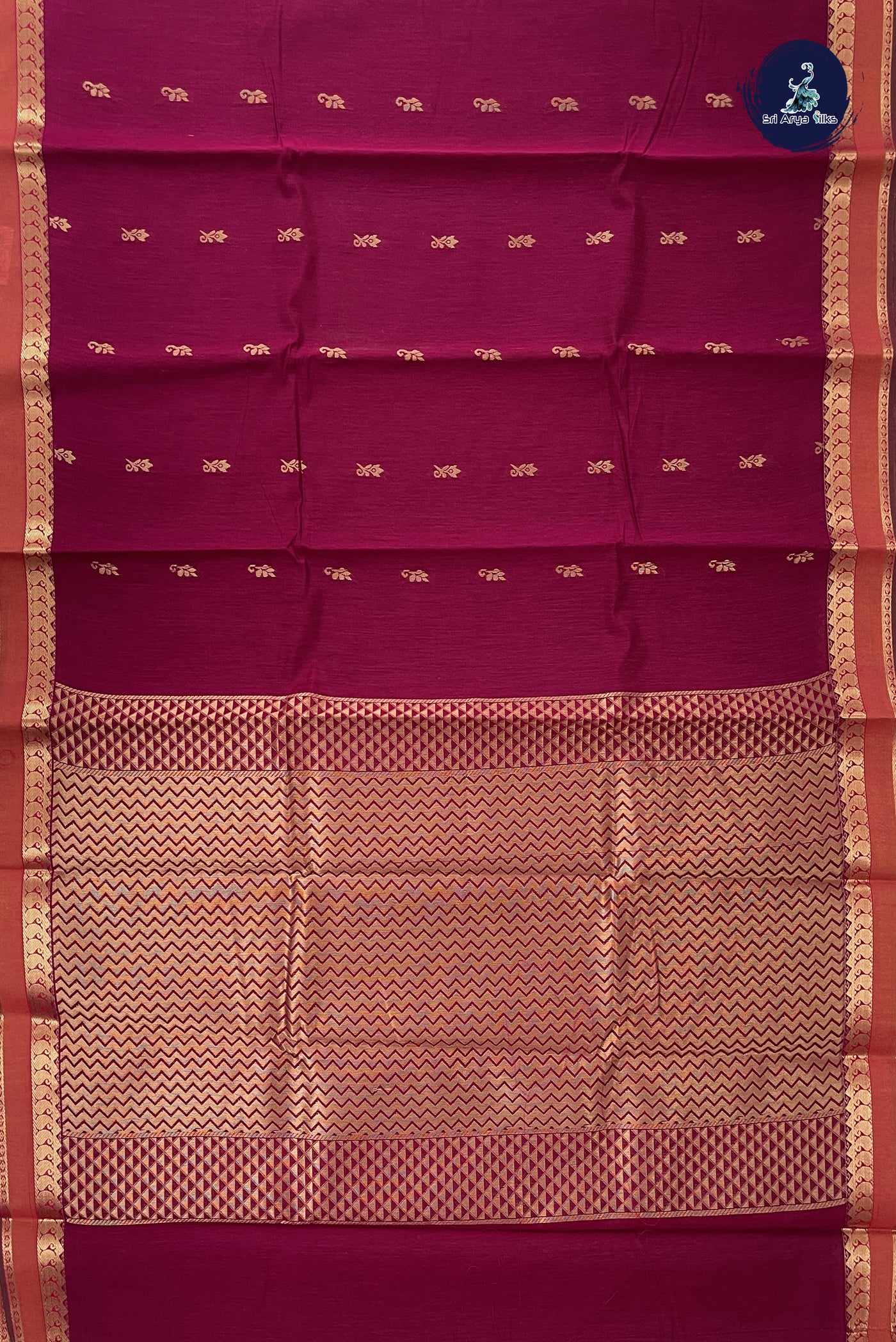 BeetRoot Shade Budget Semi Silk Cotton Saree With Zari Buttas Pattern