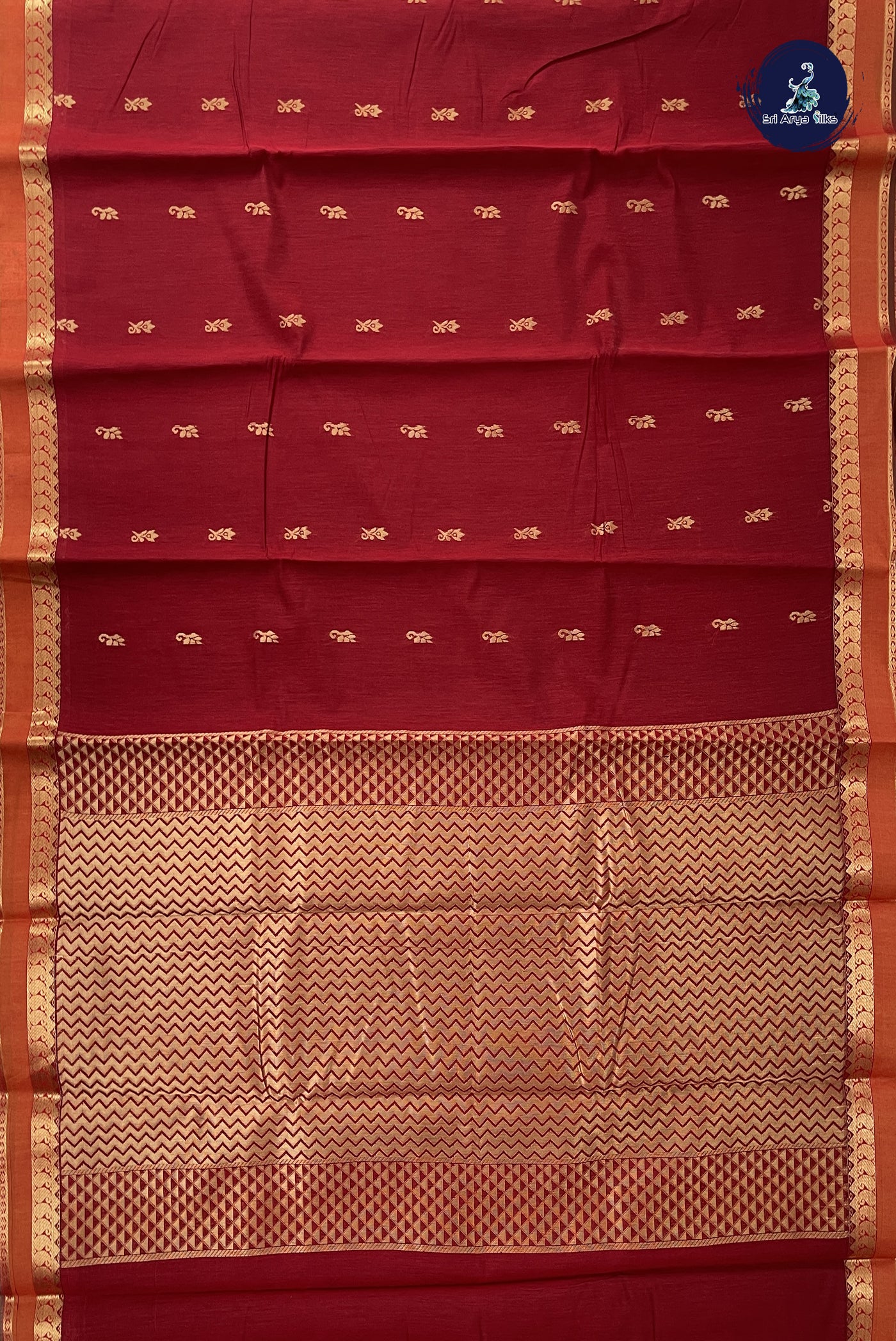 Maroon Budget Semi Silk Cotton Saree With Zari Buttas Pattern