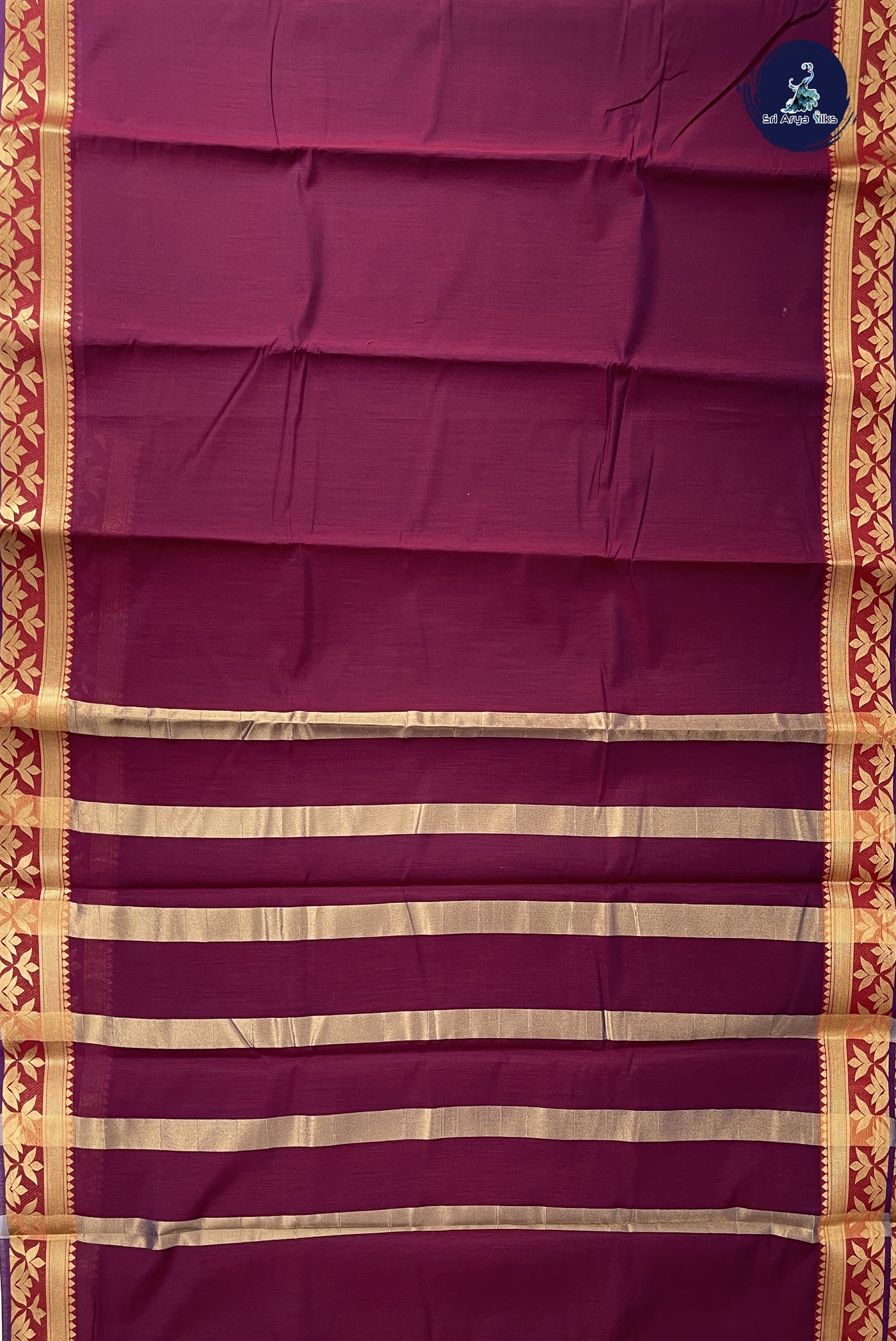 Burgundy Budget Semi Silk Cotton Saree With Plain Pattern