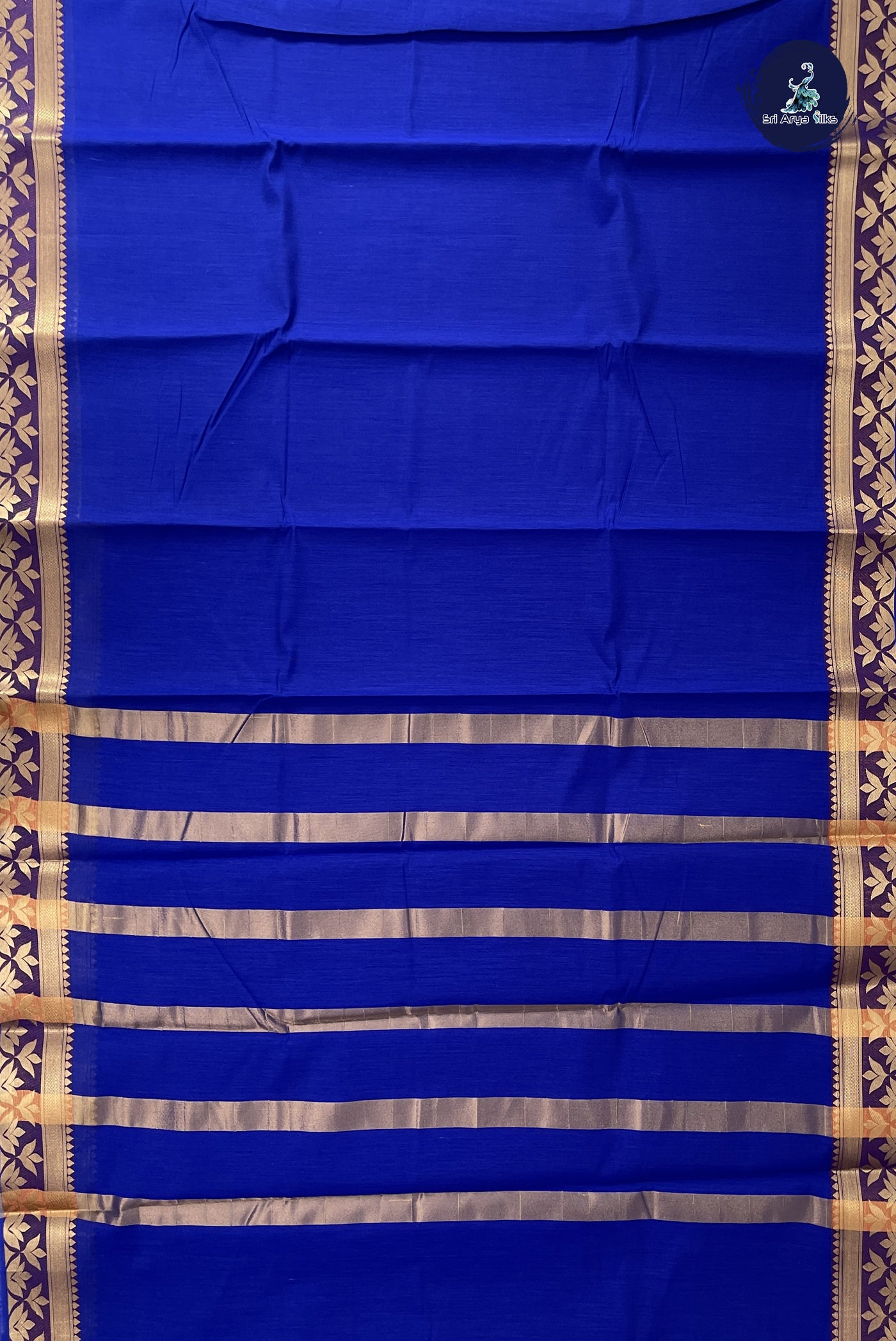 MS Blue Budget Semi Silk Cotton Saree With Plain Pattern