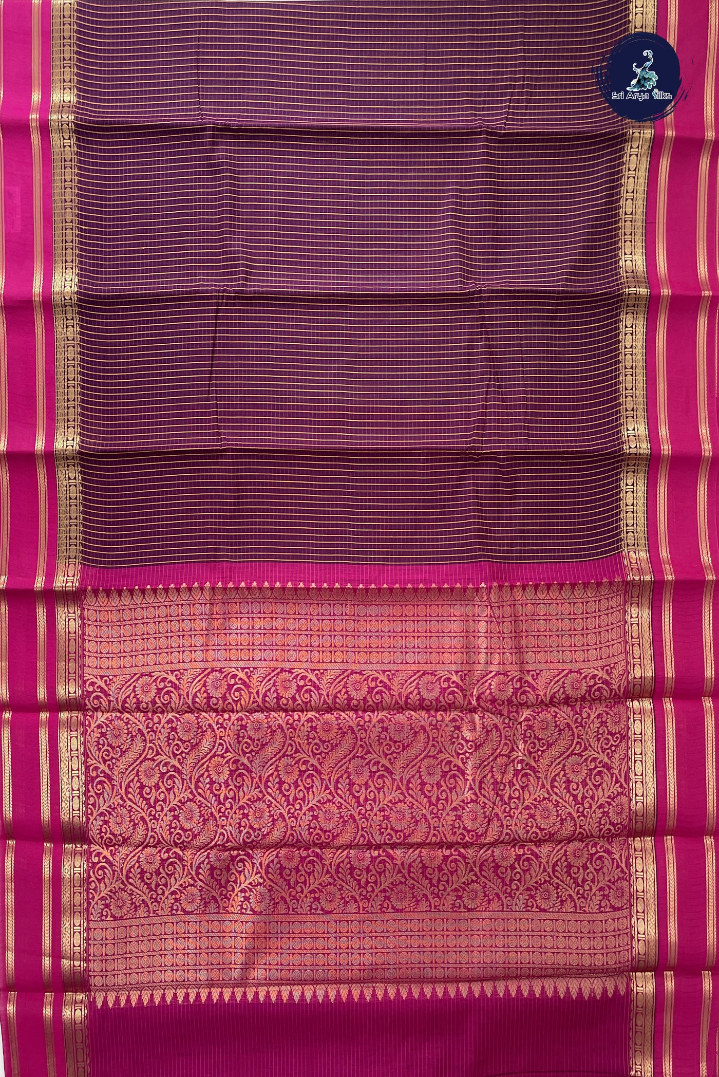 Dark Plum Budget Semi Silk Cotton Saree With Checked Pattern
