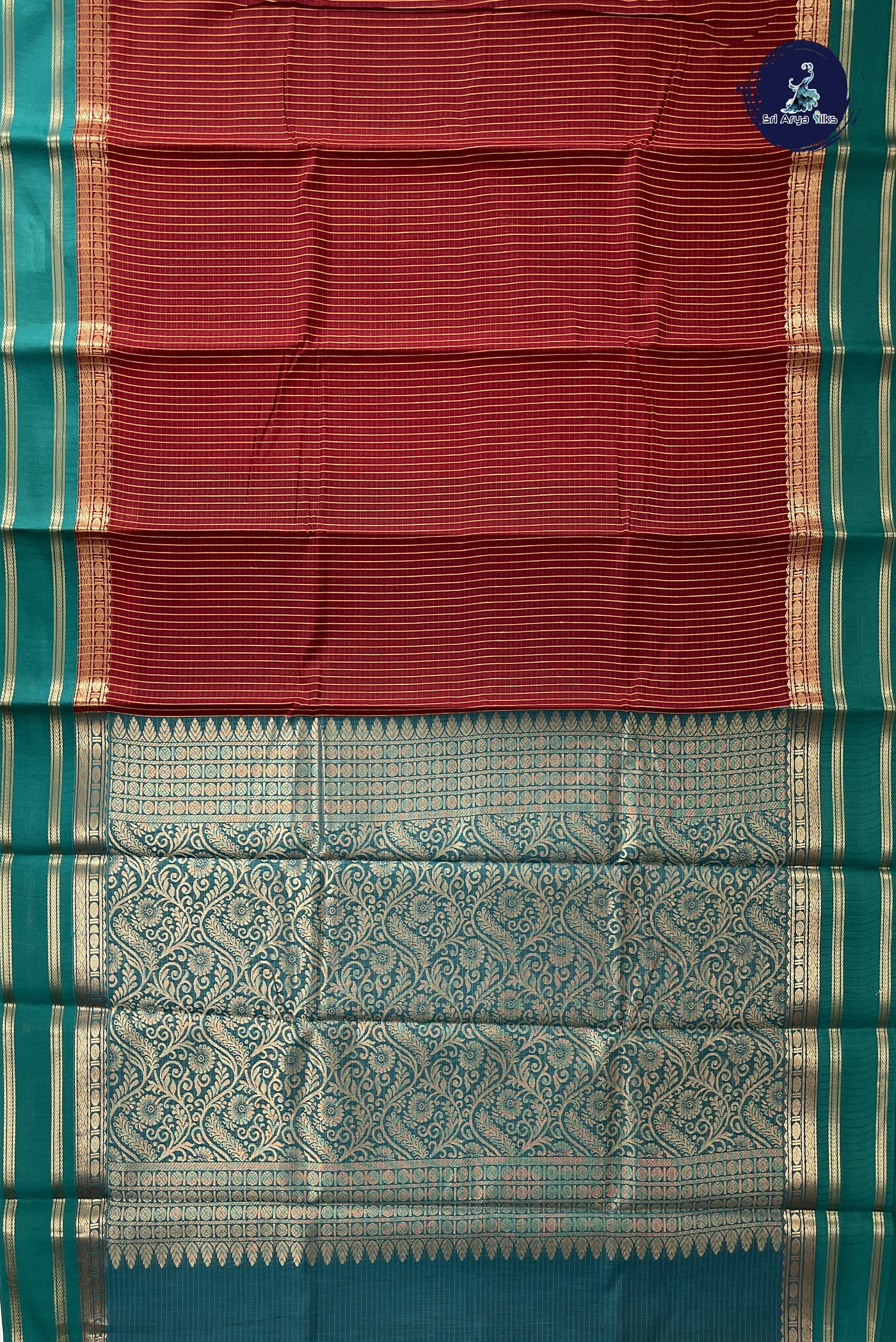 Maroon Budget Semi Silk Cotton Saree With Checked Pattern