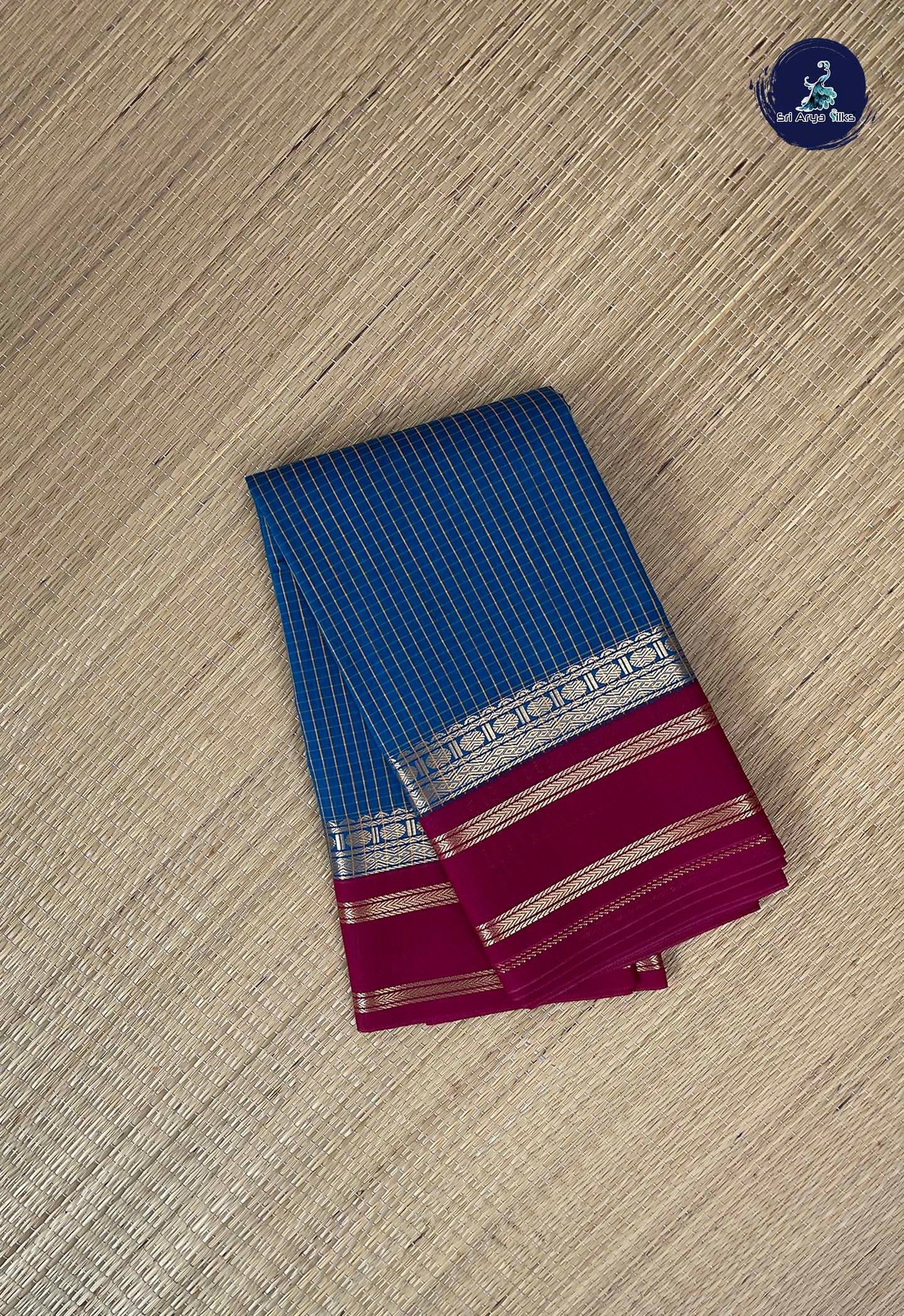Sapphire Blue Budget Semi Silk Cotton Saree With Checked Pattern