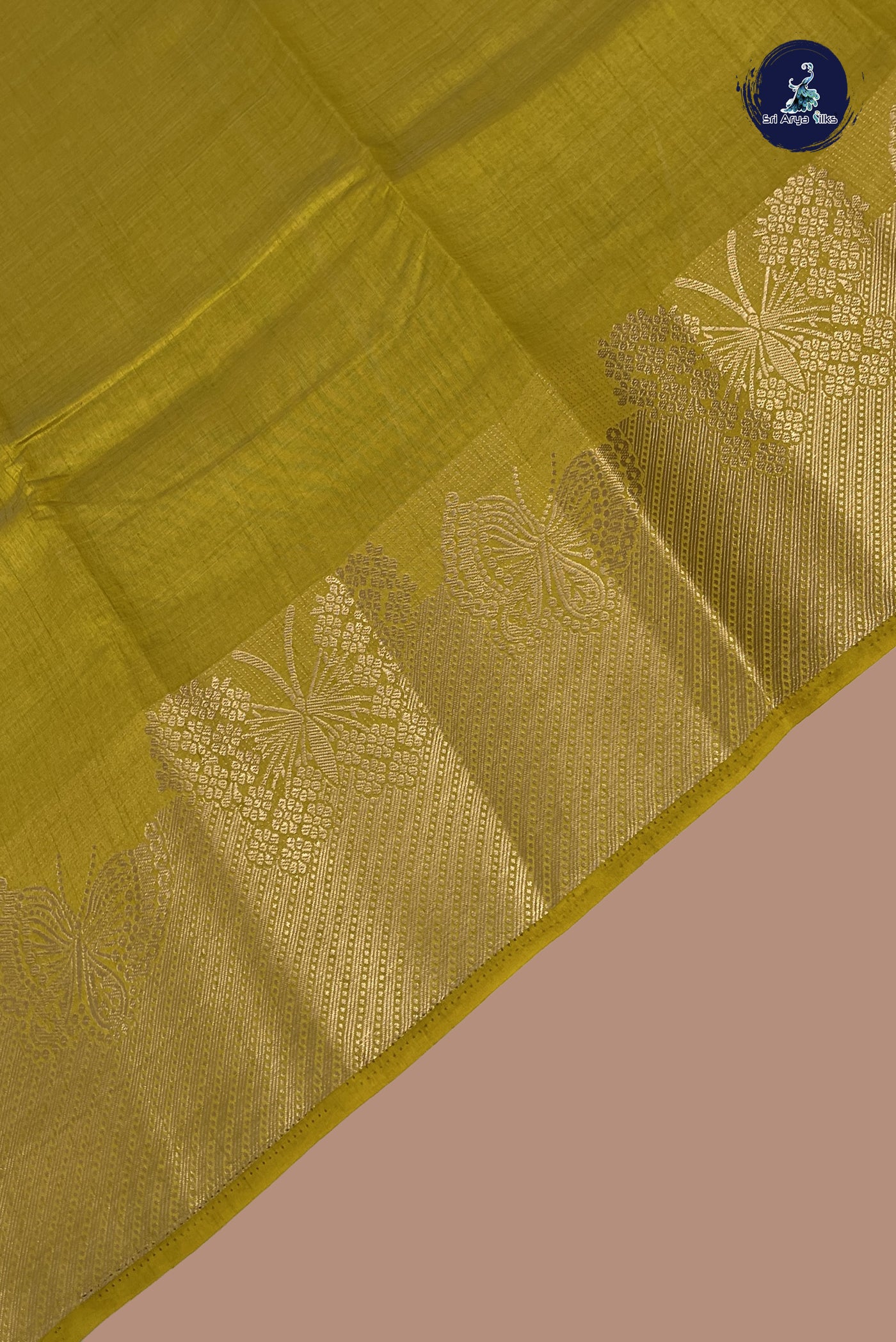 Yellow Semi Tussar Saree With Plain Pattern