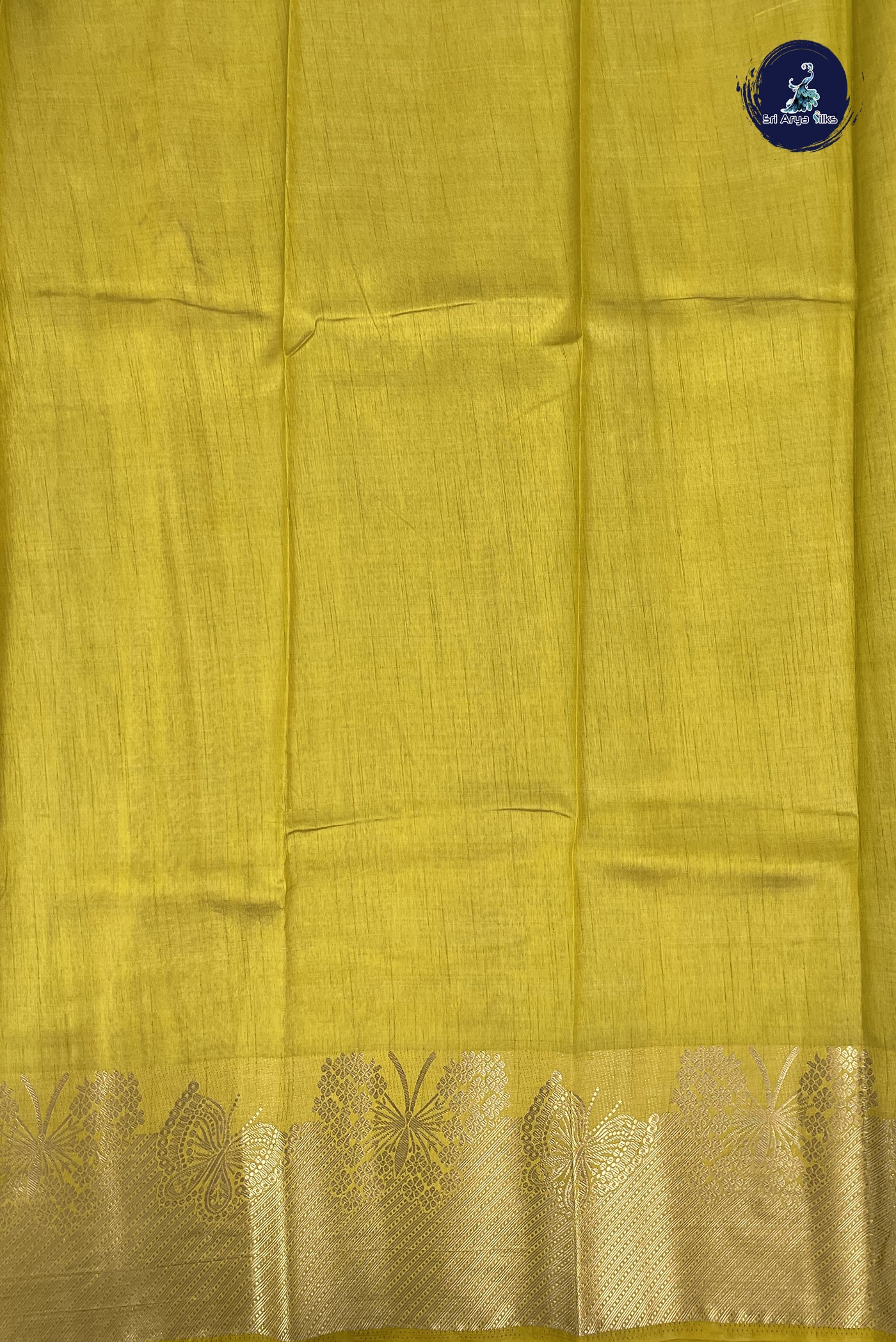 Yellow Semi Tussar Saree With Plain Pattern