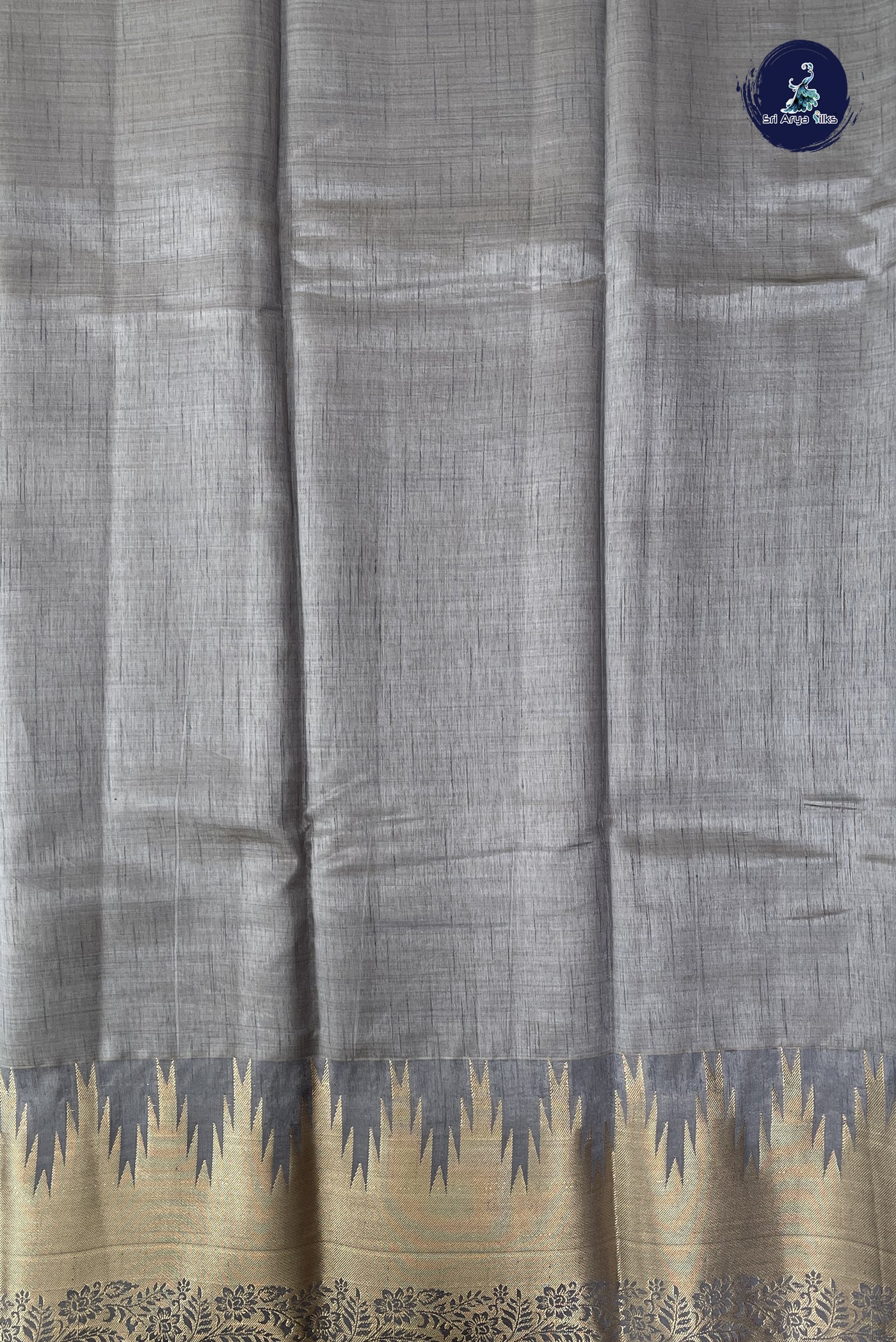 Grey Semi Tussar Saree With Plain Pattern