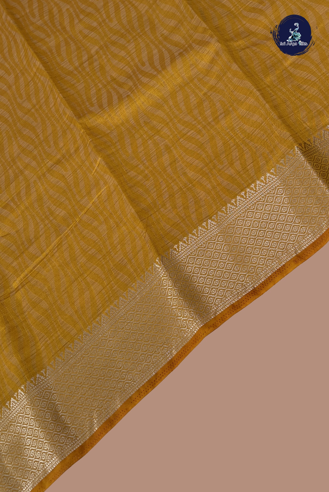 Mustard Yellow Semi Tussar Saree With Embossed Pattern