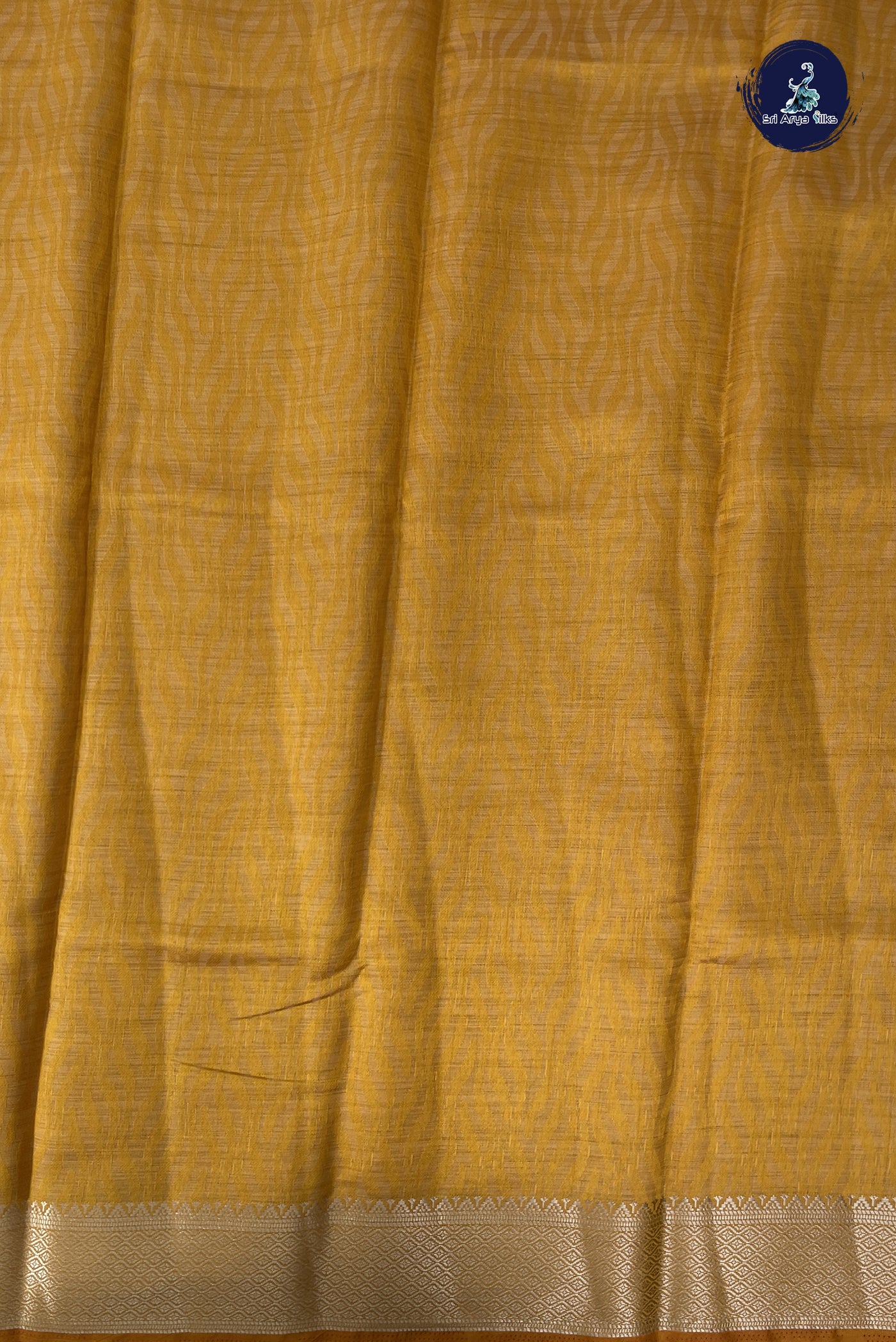 Mustard Yellow Semi Tussar Saree With Embossed Pattern
