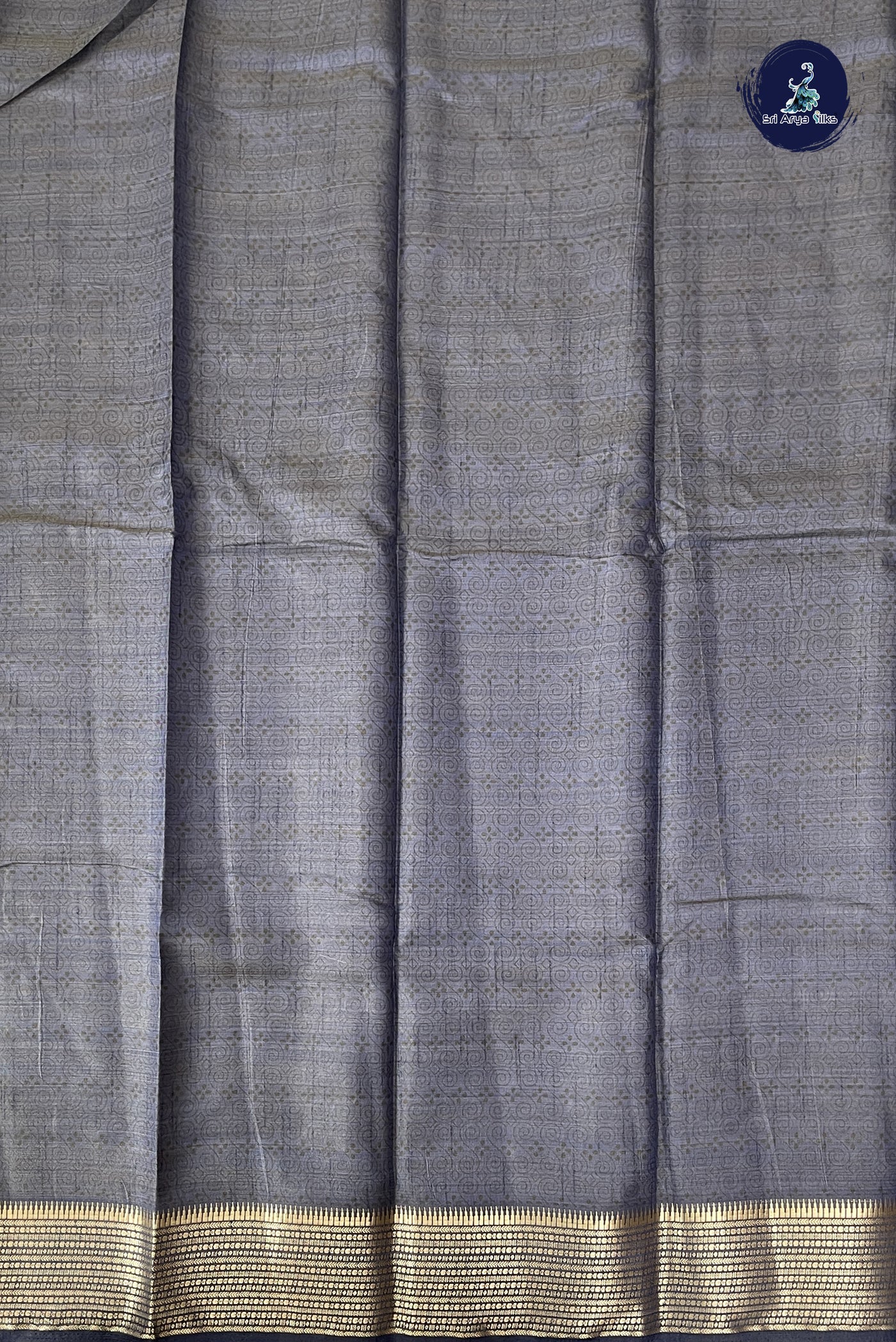Bluish Grey Semi Tussar Saree With Printed Pattern