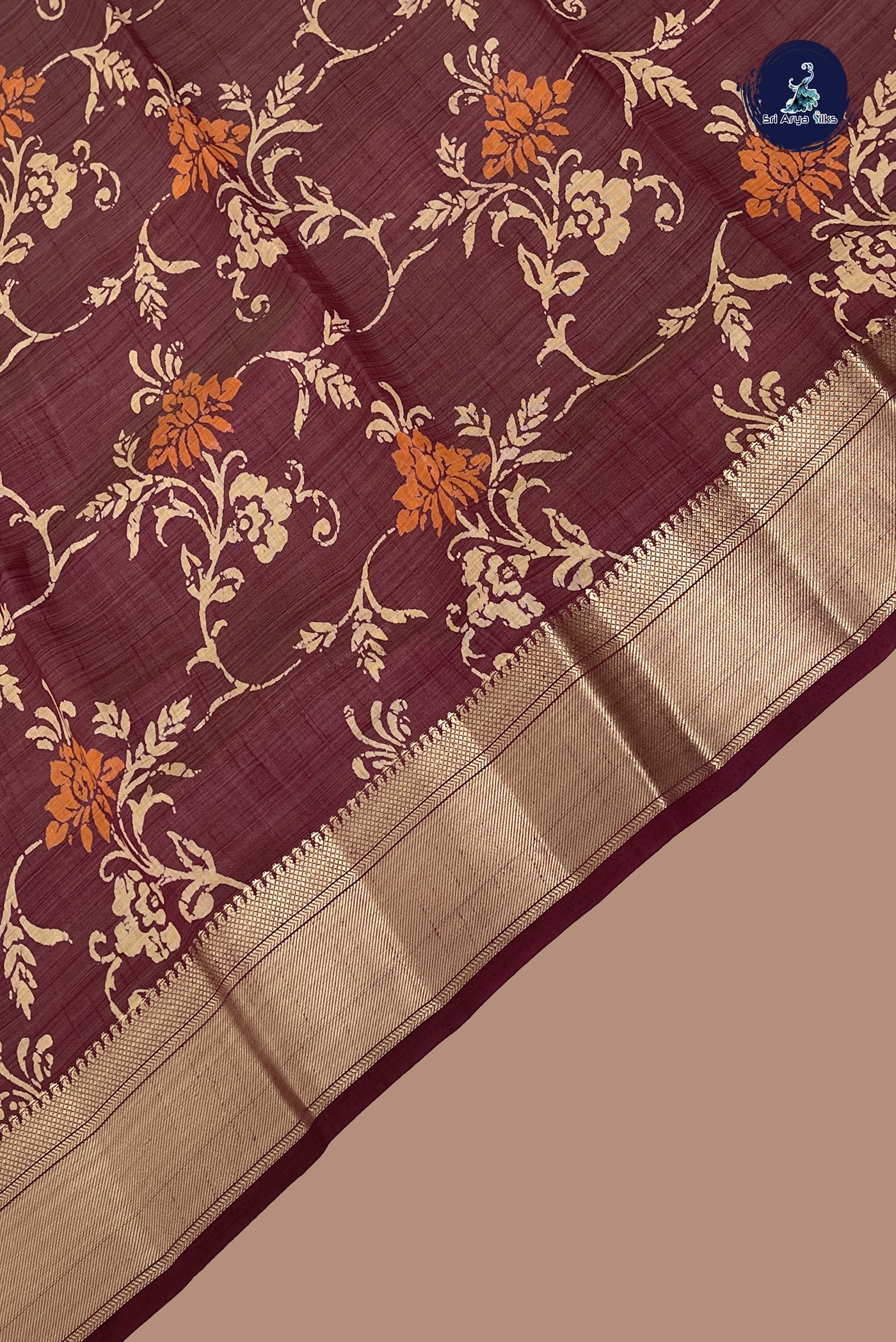 Burgundy Semi Tussar Saree With Printed Pattern