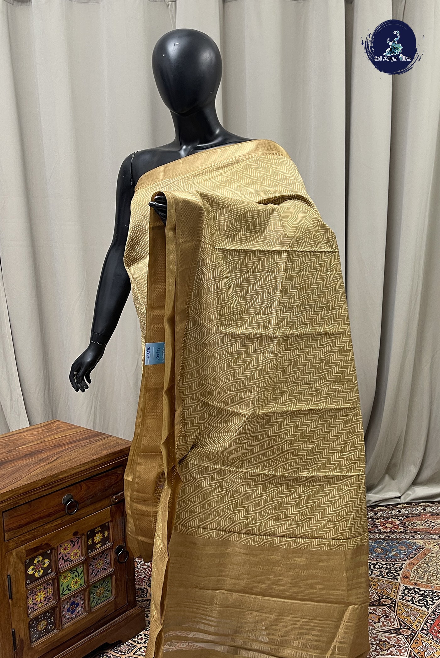 Golden Mustard Semi Tussar Saree With Printed Pattern