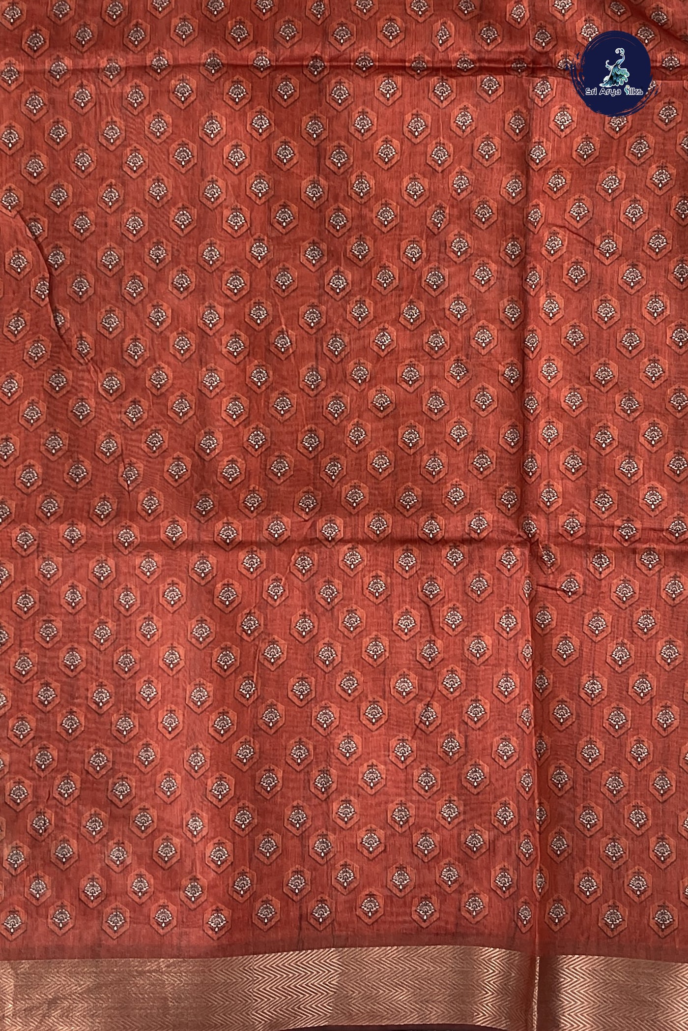 Chikku Shade Semi Chanderi Saree With Printed Pattern