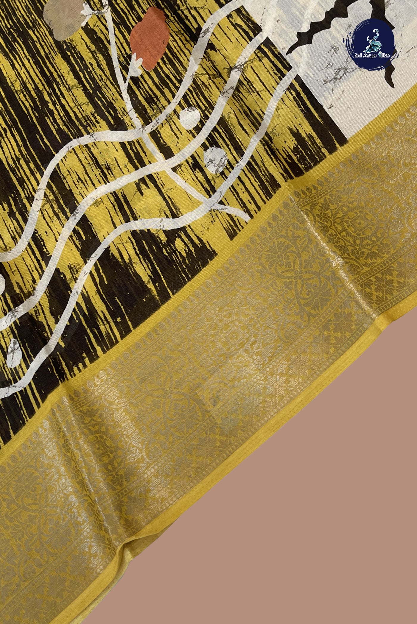 Coffee Brown Linen Saree With Printed Pattern