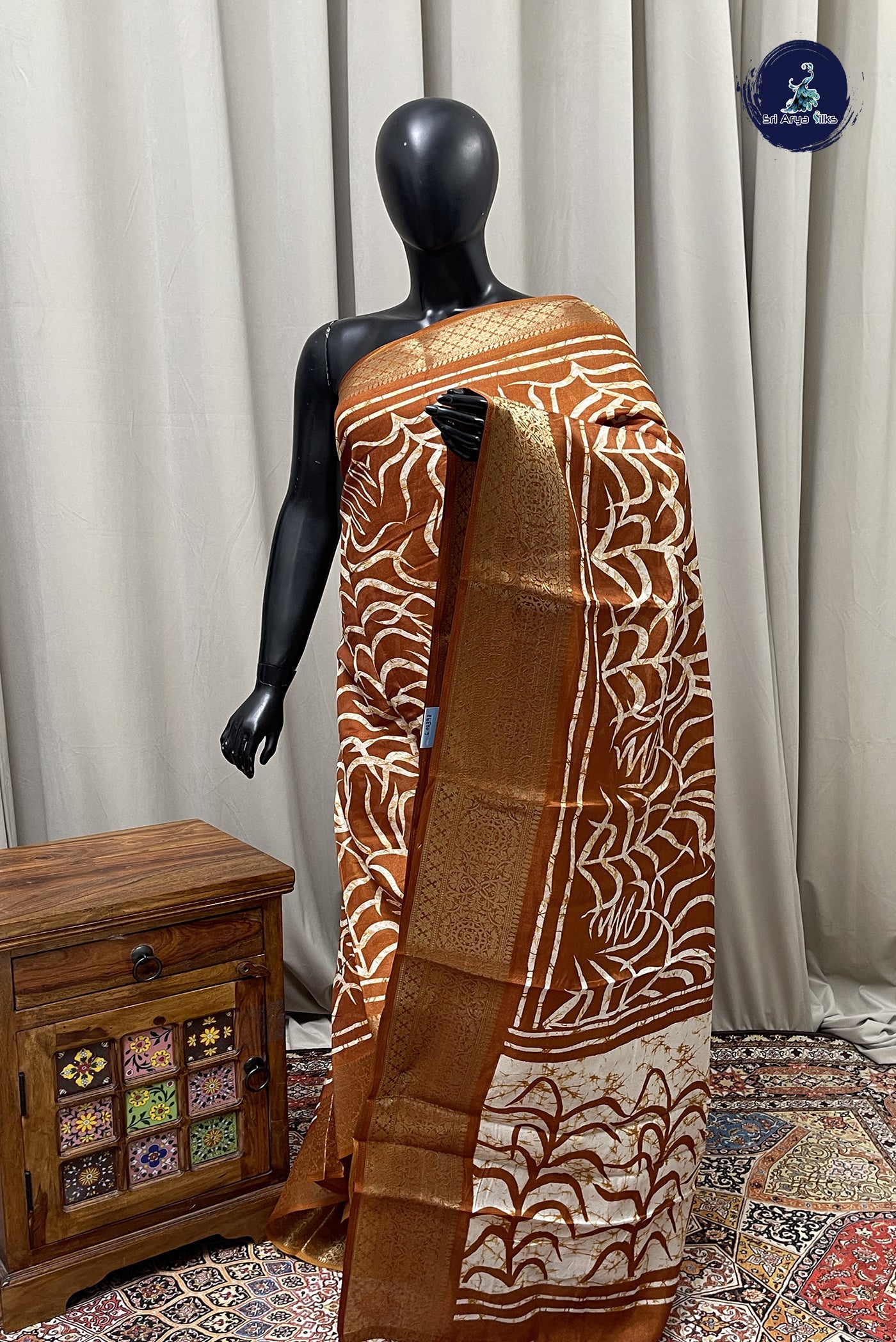 Brown Linen Saree With Printed Pattern