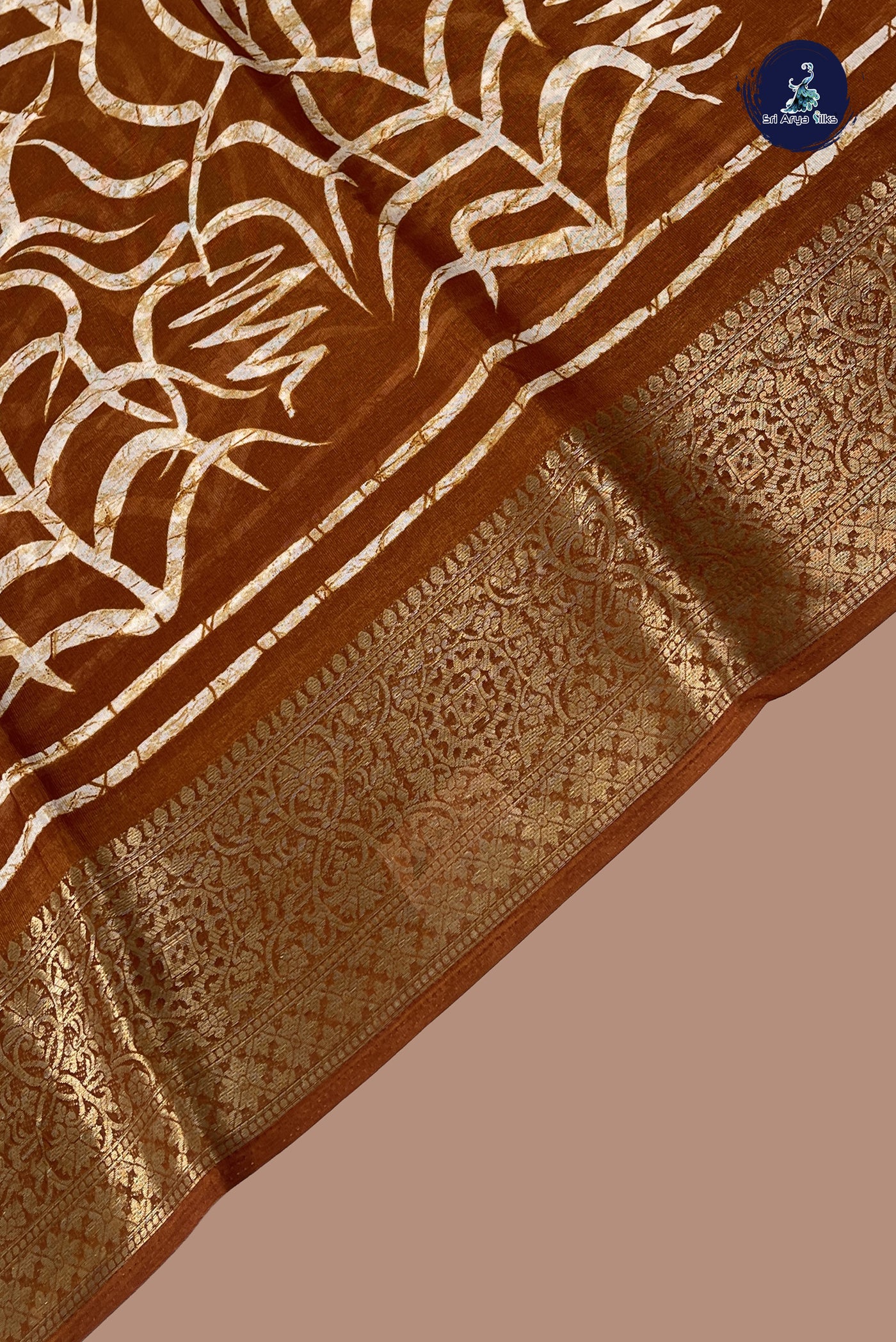 Brown Linen Saree With Printed Pattern