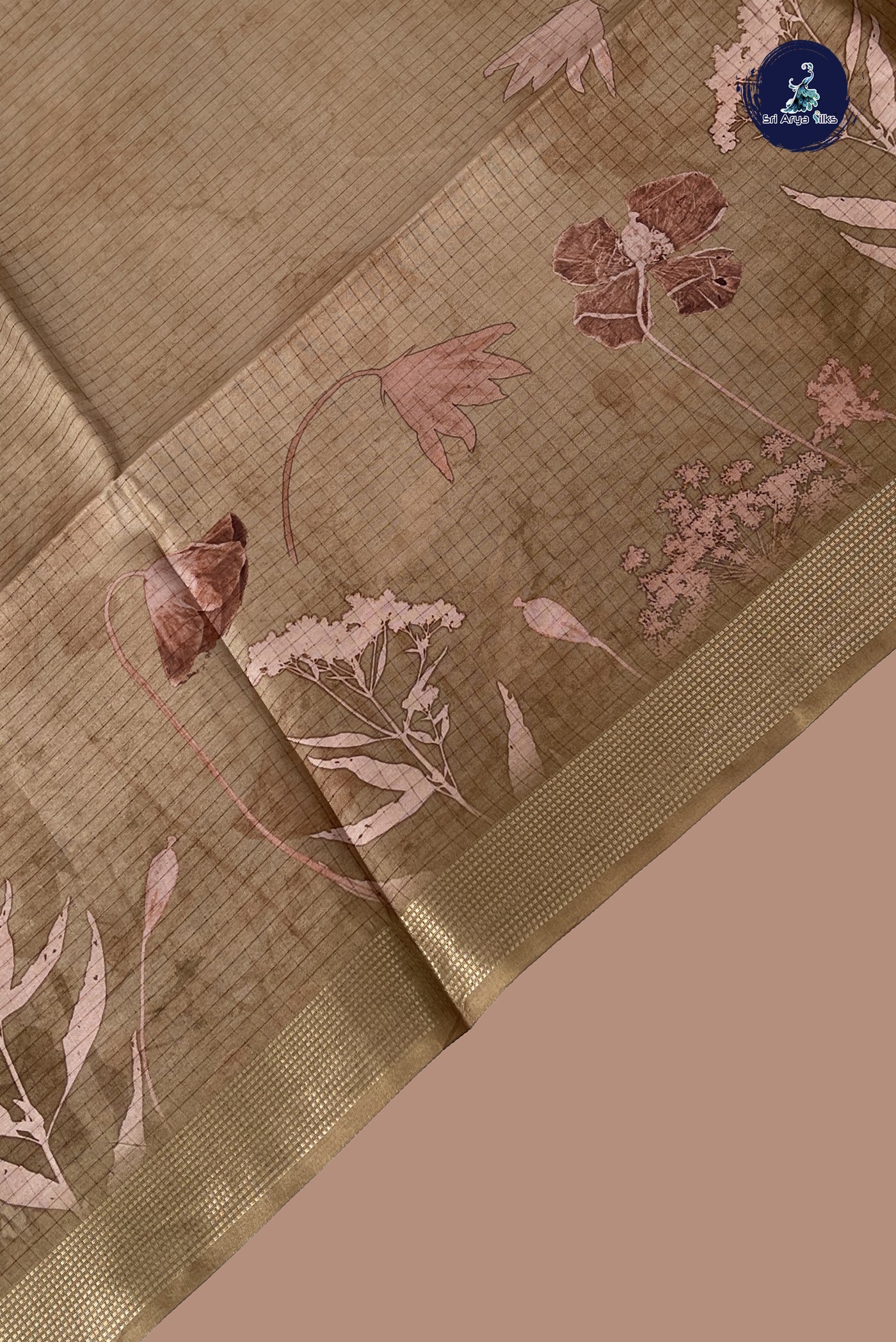 Mehendi Green Semi Raw Silk Saree With Floral Print Pattern