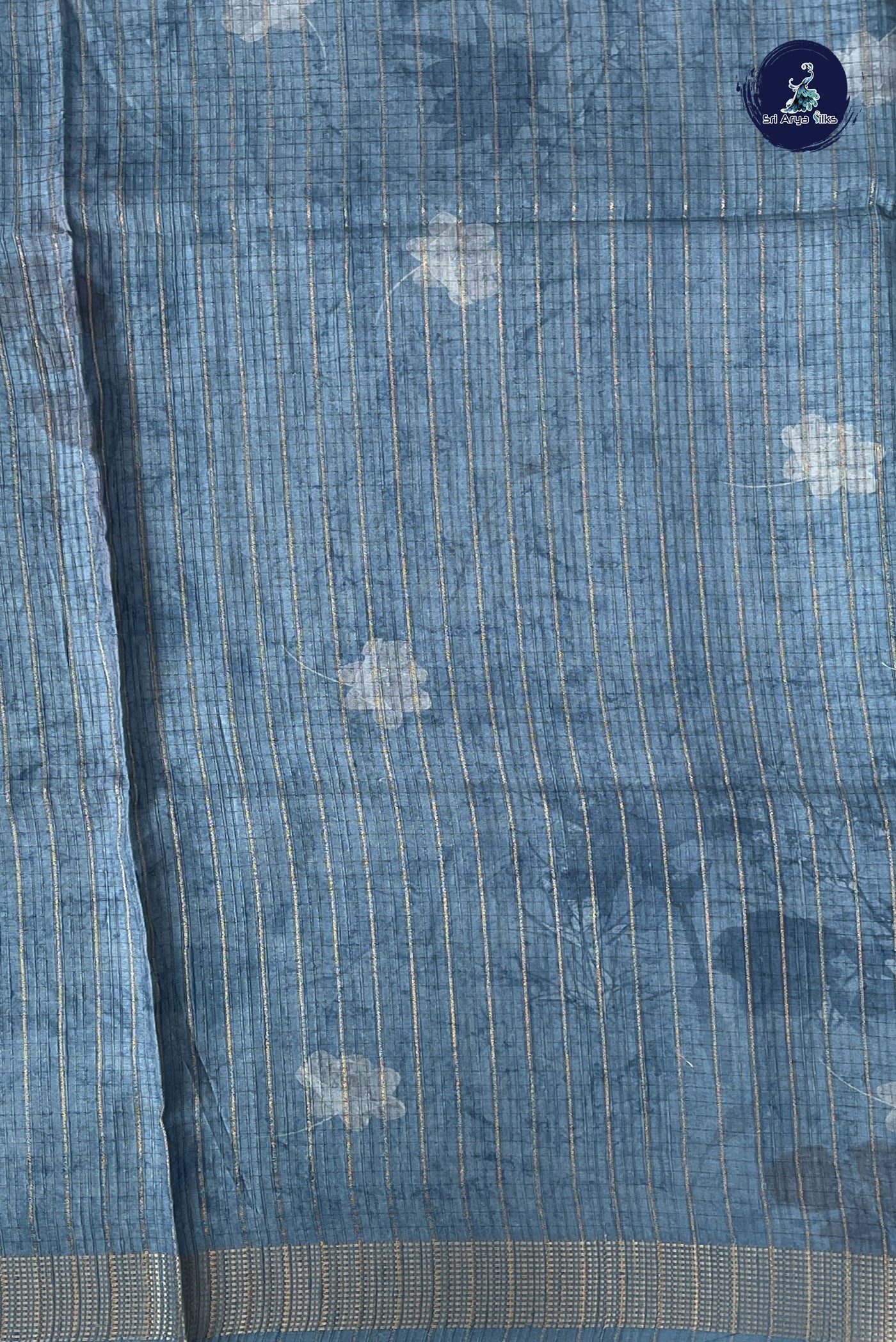 Light Blue Semi Raw Silk Saree With Floral Print Pattern