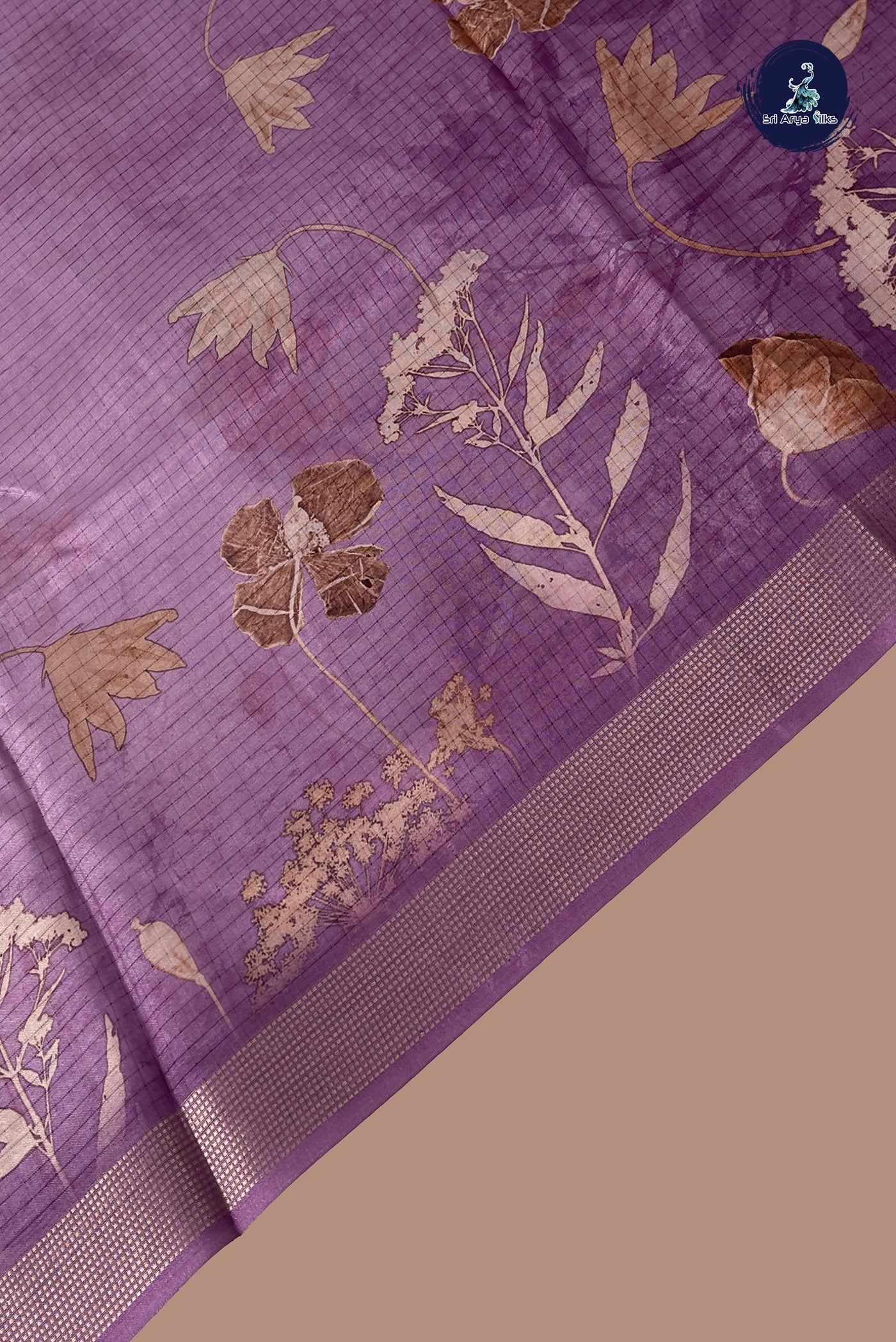 Lavender Semi Raw Silk Saree With Floral Print Pattern
