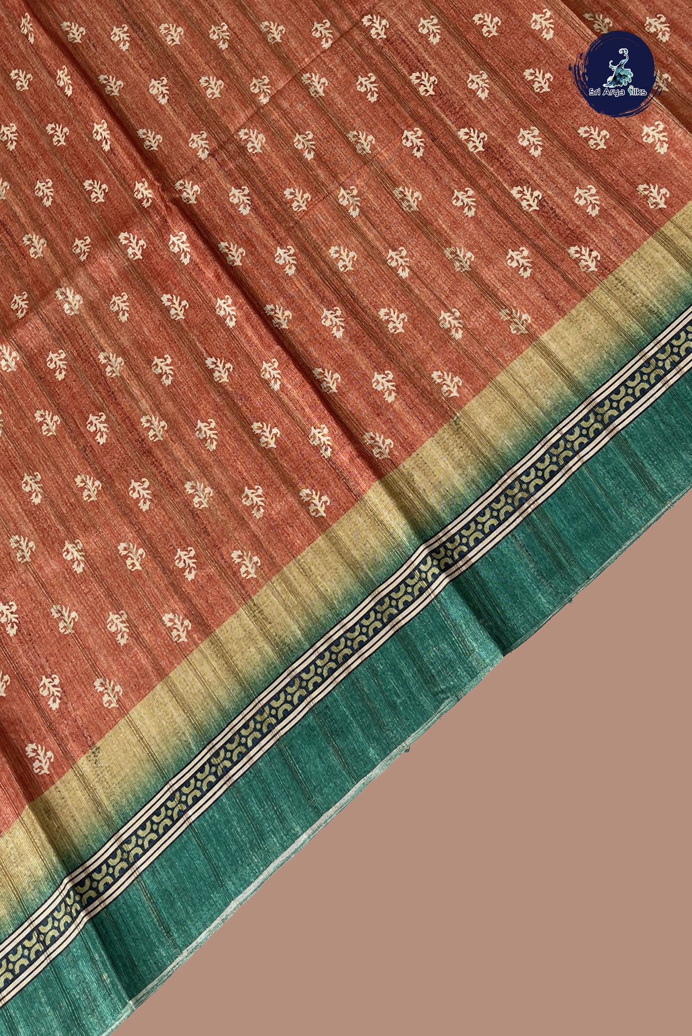 Orange Semi Tussar Saree With Printed Pattern