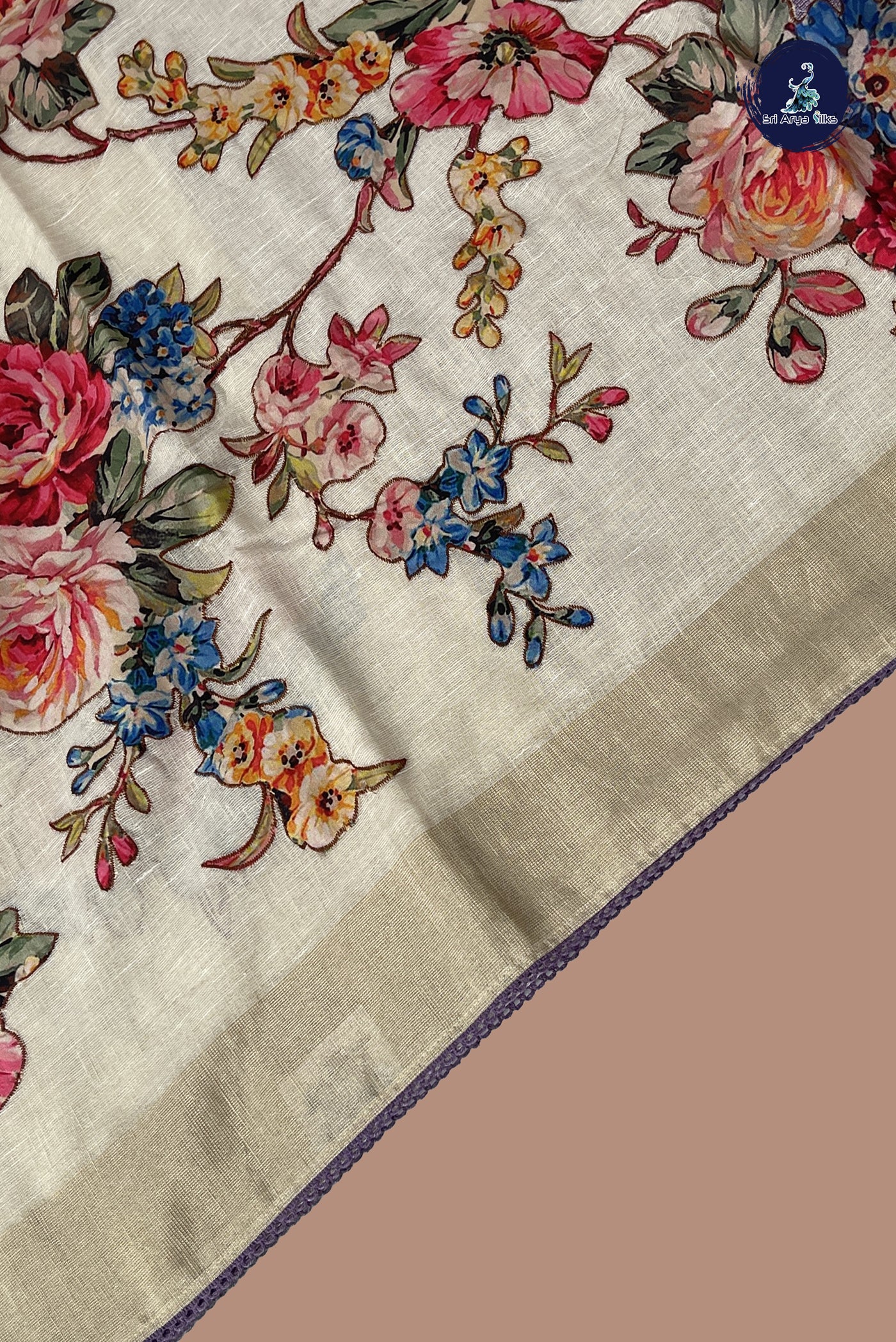 Beige Jute Saree With Embroidery Pattern