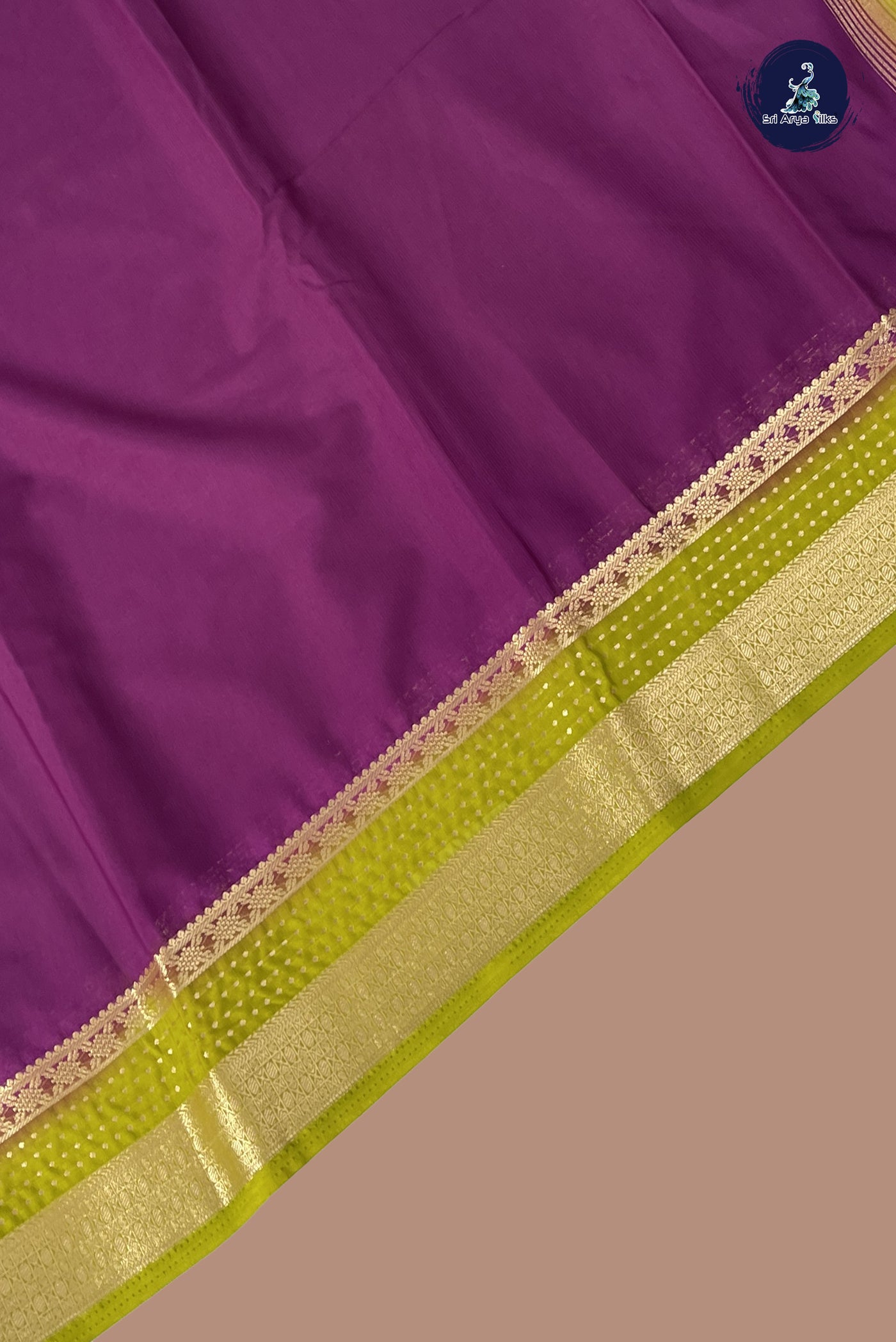 Dark Brinjal Semi Mysore Silk With Plain Pattern