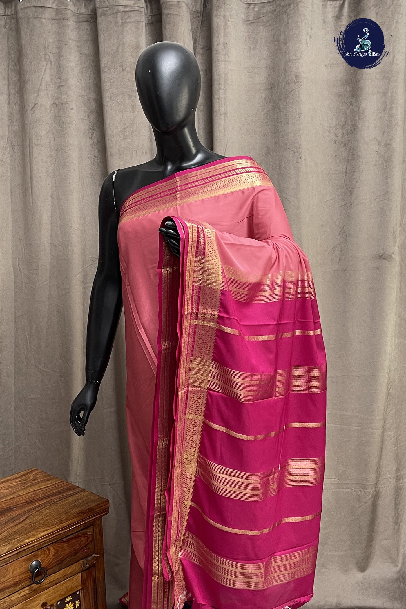 Lotus Pink Semi Mysore Silk With Plain Pattern