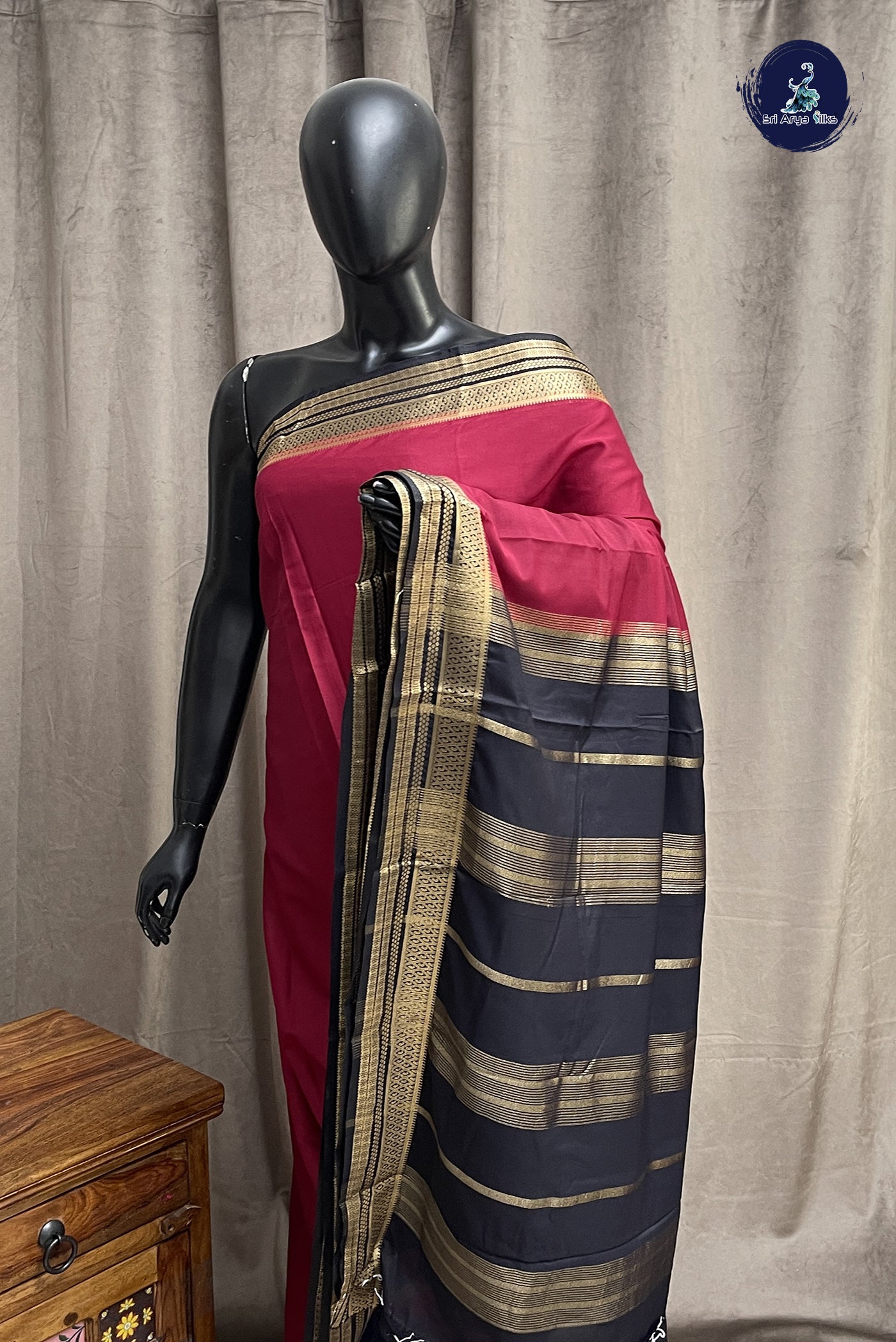 Maroon Semi Mysore Silk With Plain Pattern