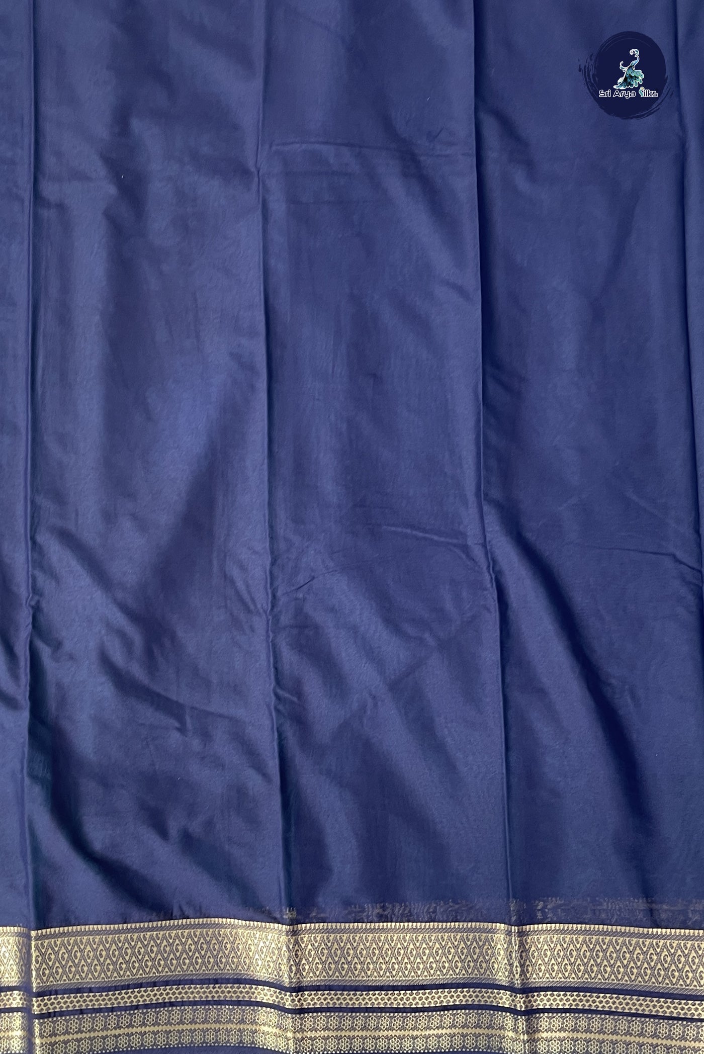 Peacock Blue Semi Mysore Silk With Plain Pattern