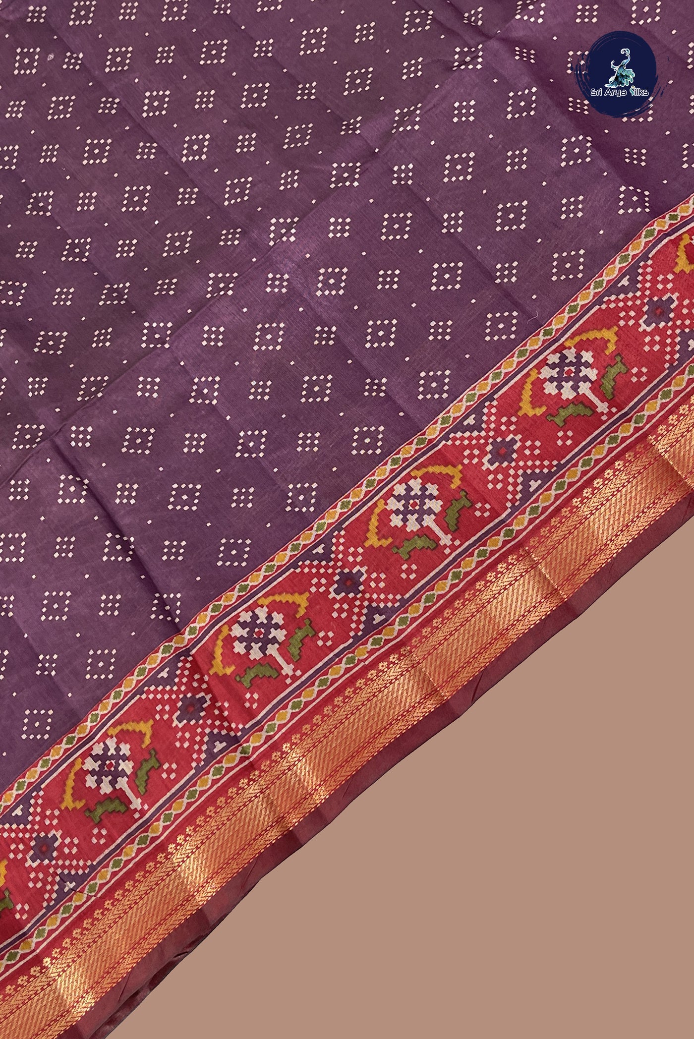 Dark Brinjal Semi Chanderi Saree With Printed Pattern