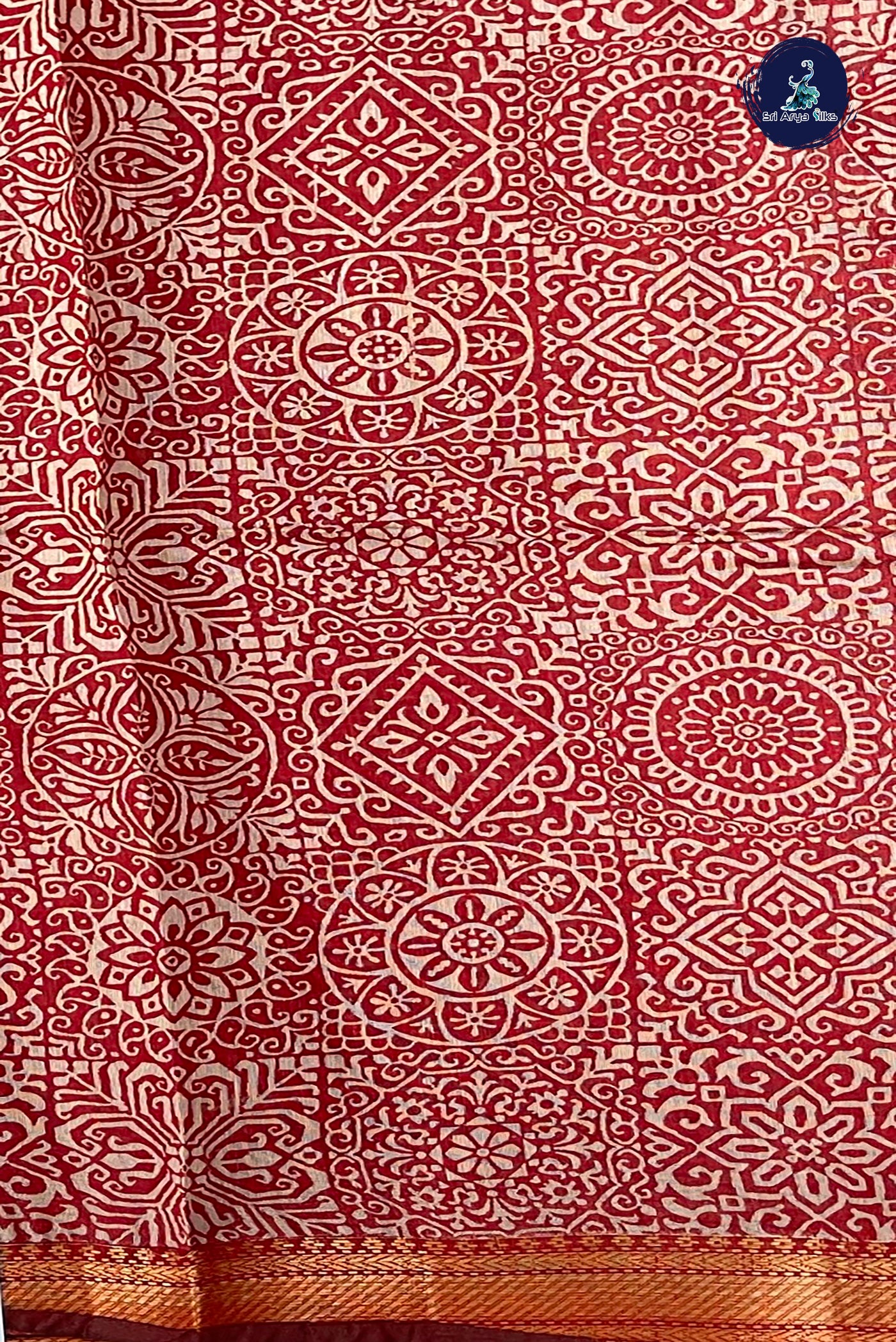 Dark Brinjal Semi Chanderi Saree With Printed Pattern