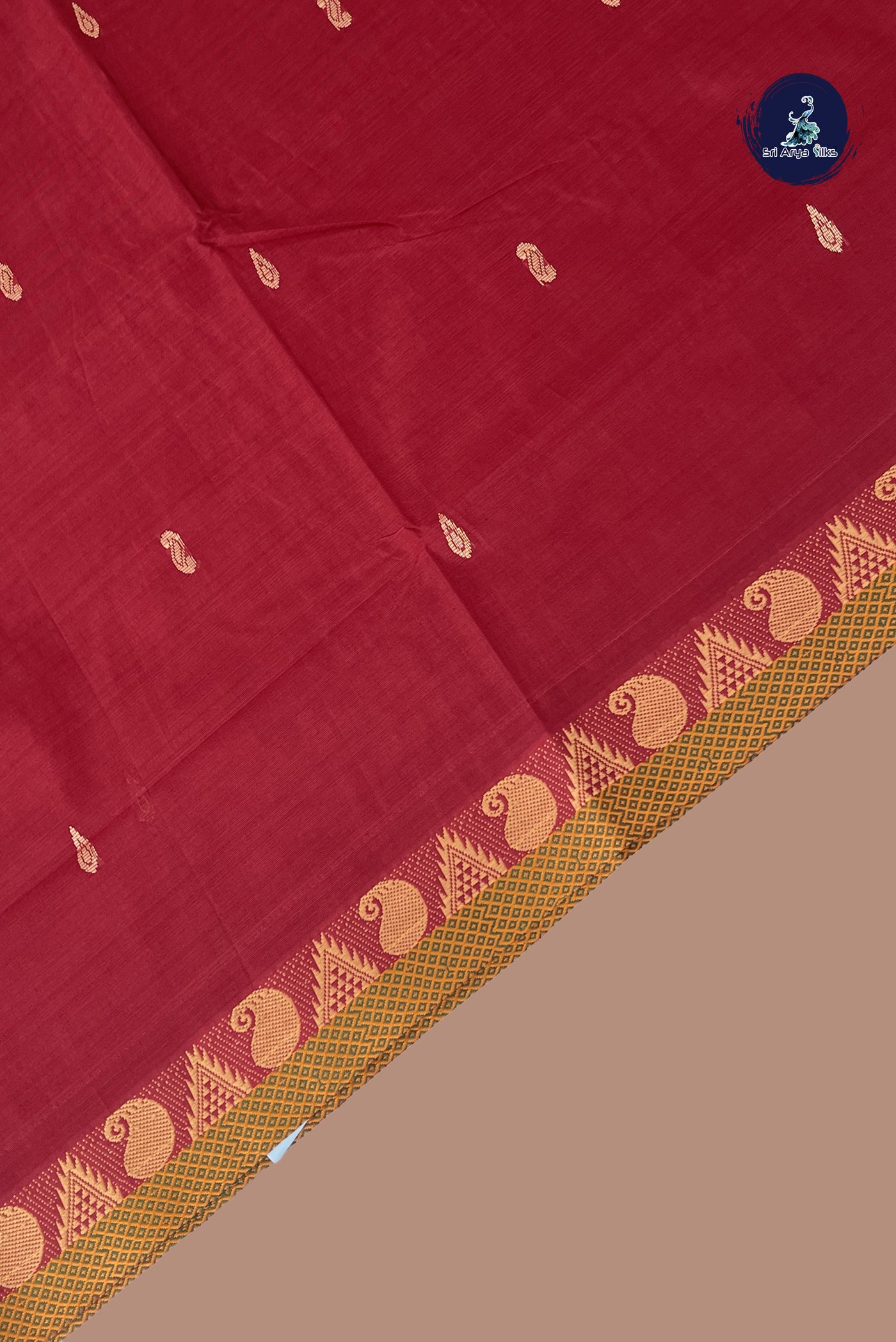 Maroon Chettinad Cotton Saree With Buttas Pattern
