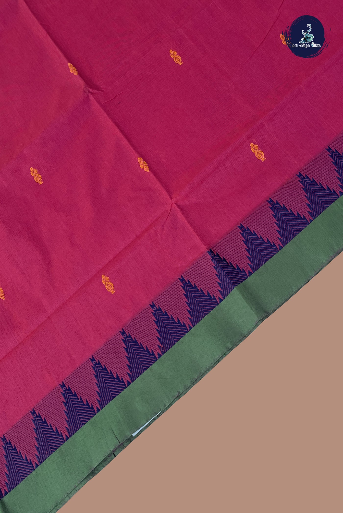 Dual Tone Pink Chettinad Cotton Saree With Buttas Pattern