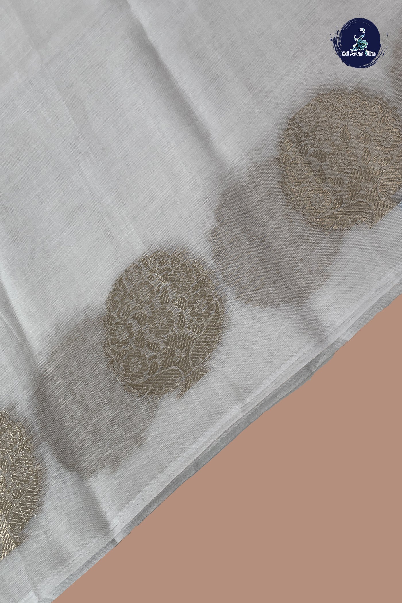 White Linen Saree With Buttas Pattern