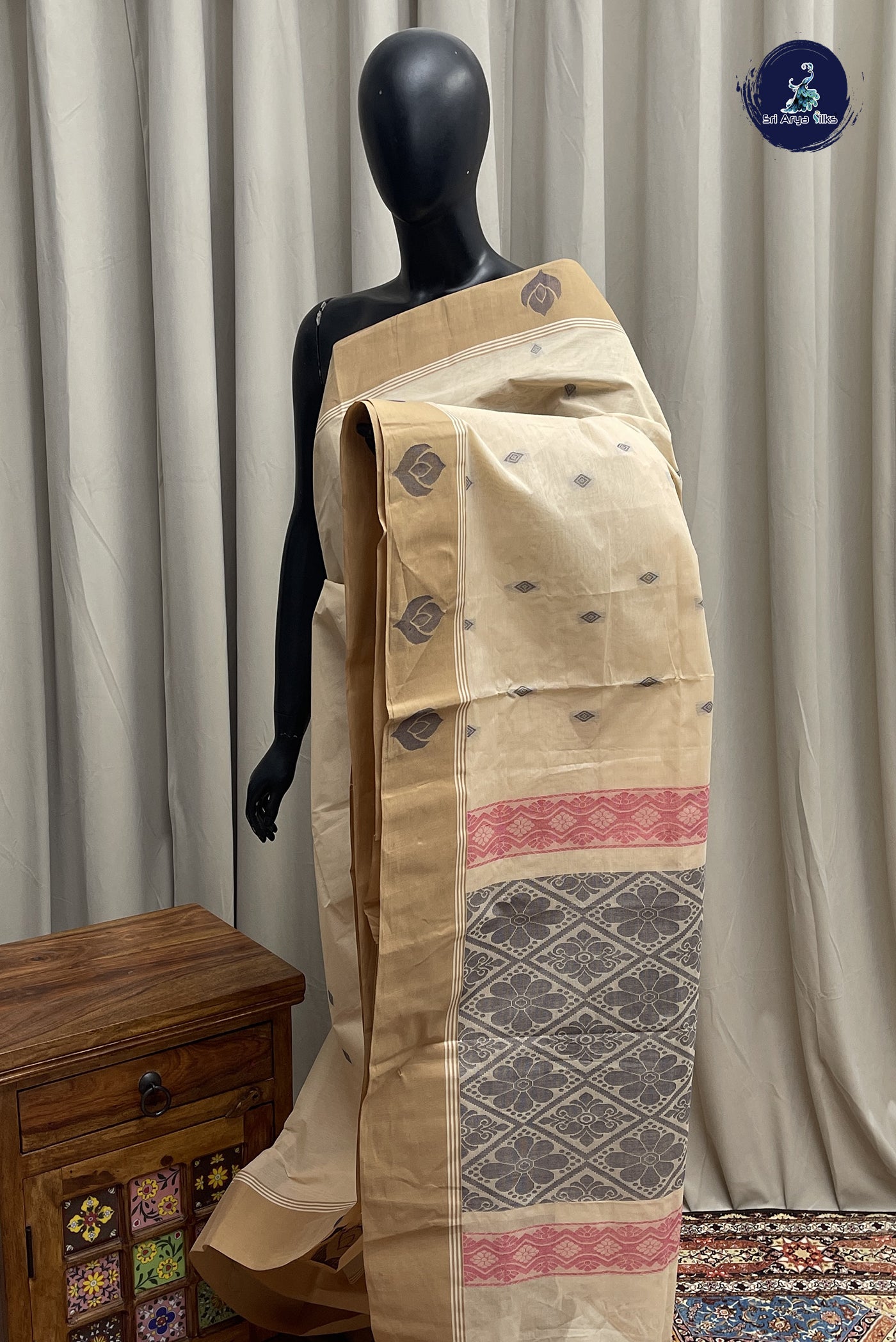 Ivory Cotton Saree With Buttas Pattern