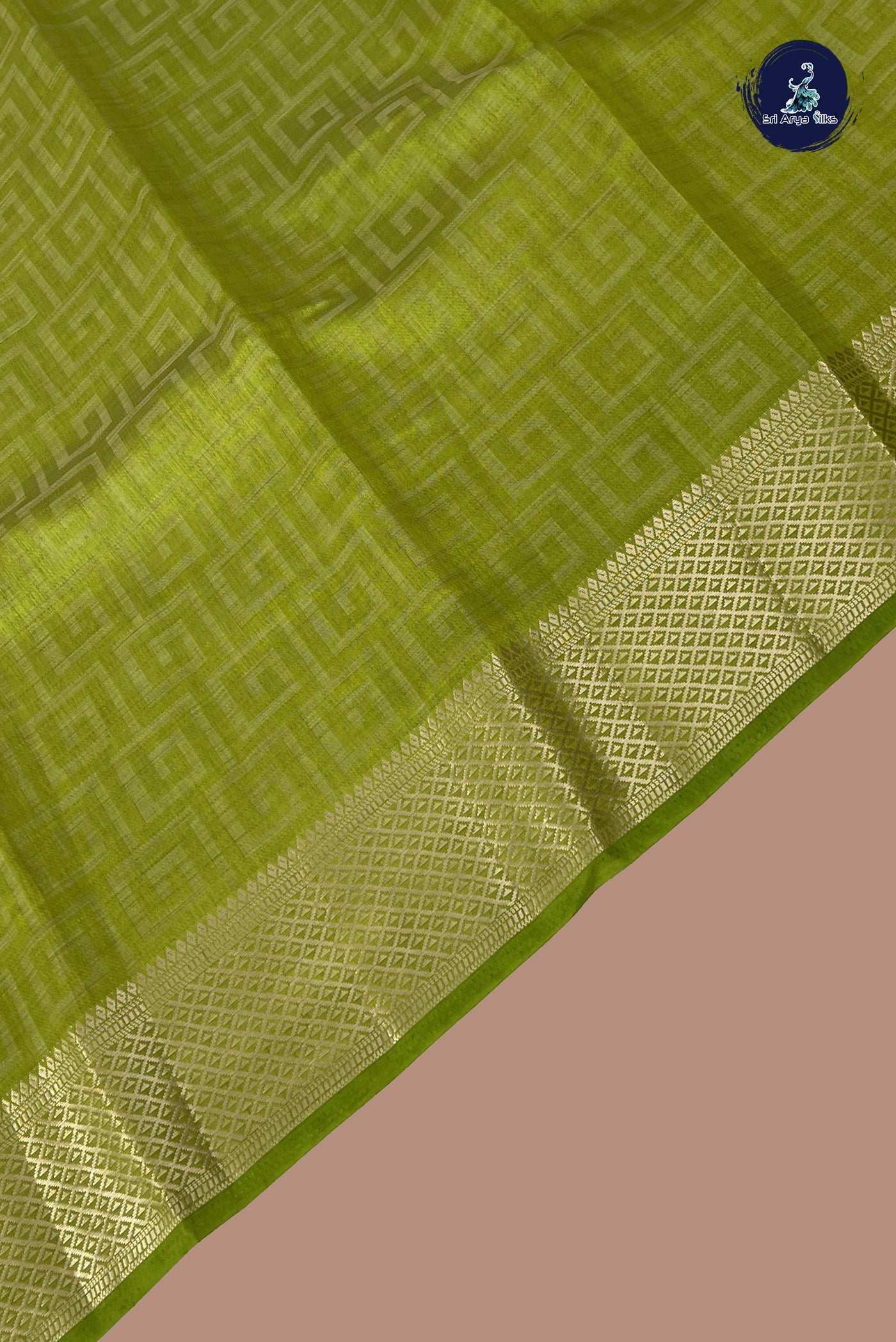 Light Green Semi Tussar Saree With Embossed Pattern