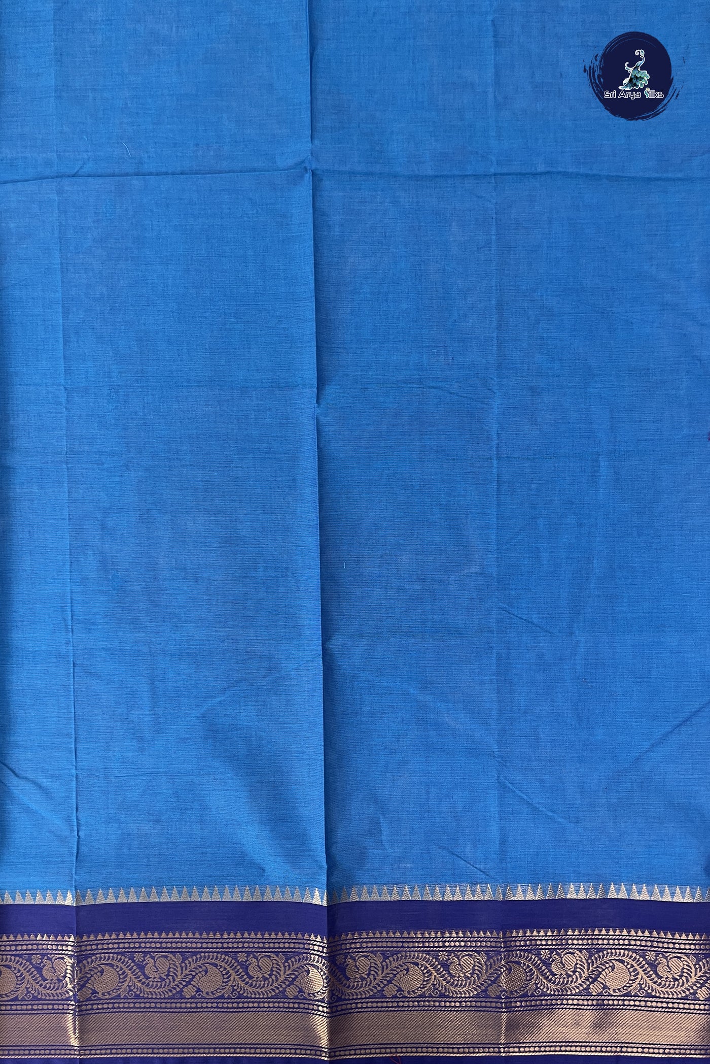 Blue Chettinad Cotton Saree With Buttas Pattern