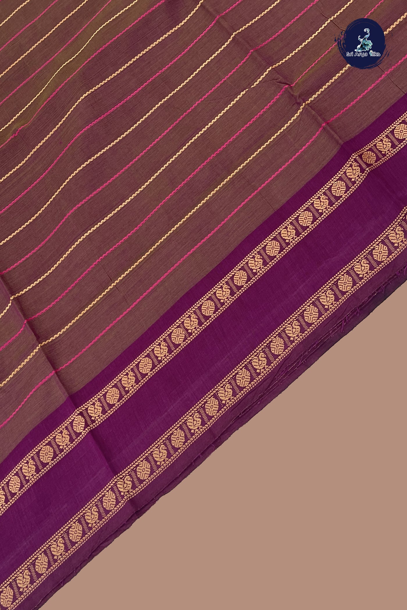 Dual Tone Purple Chettinad Cotton Saree With Veldhari Stripes Pattern