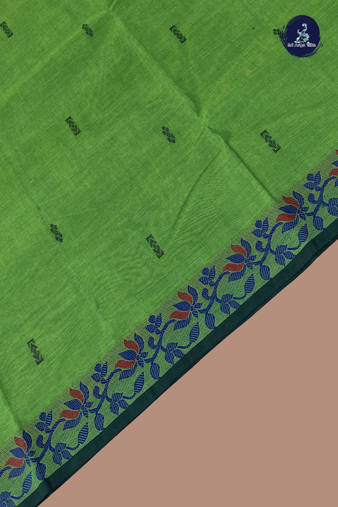 Green Chettinad Cotton Saree With Buttas Pattern