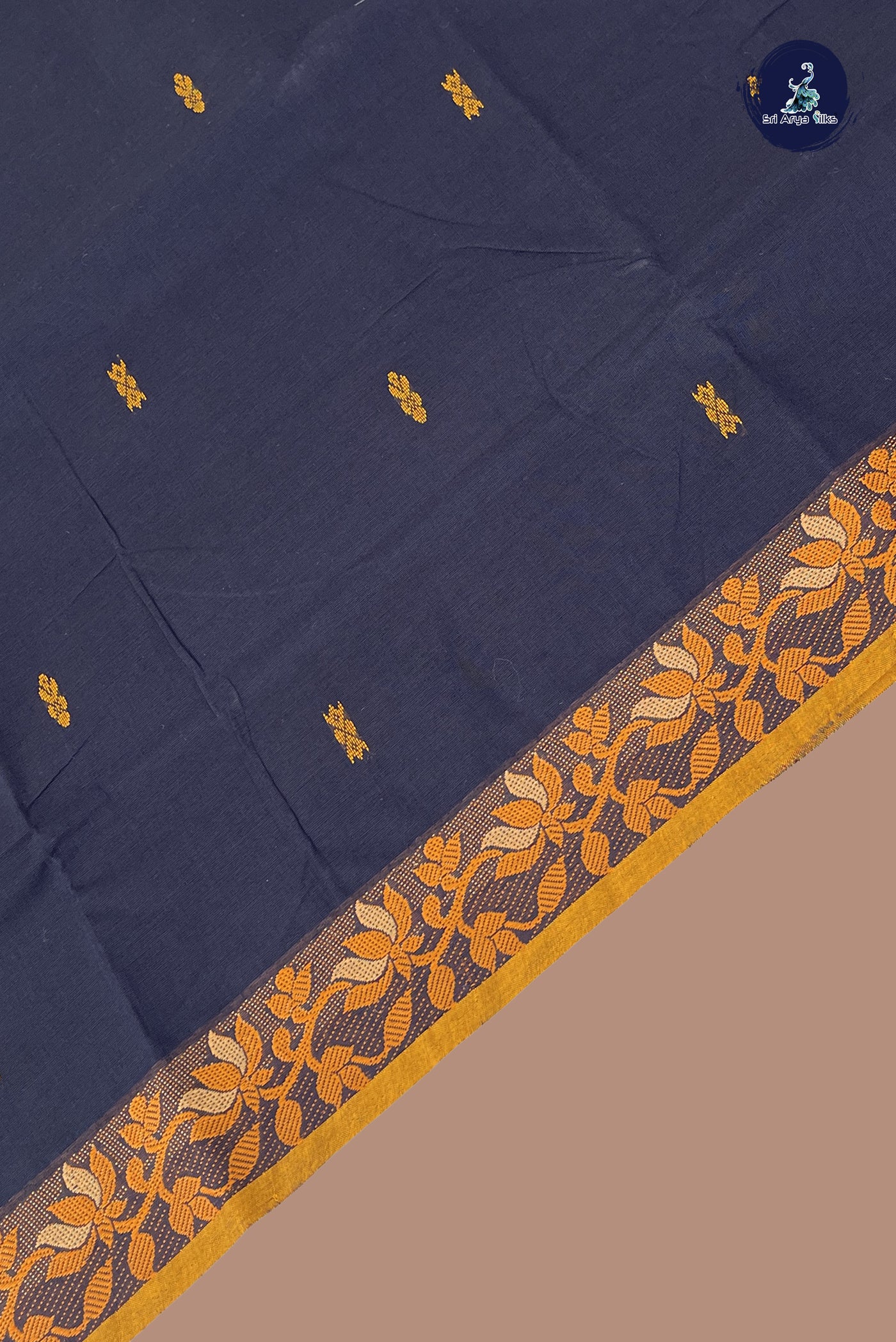 Black Chettinad Cotton Saree With Buttas Pattern