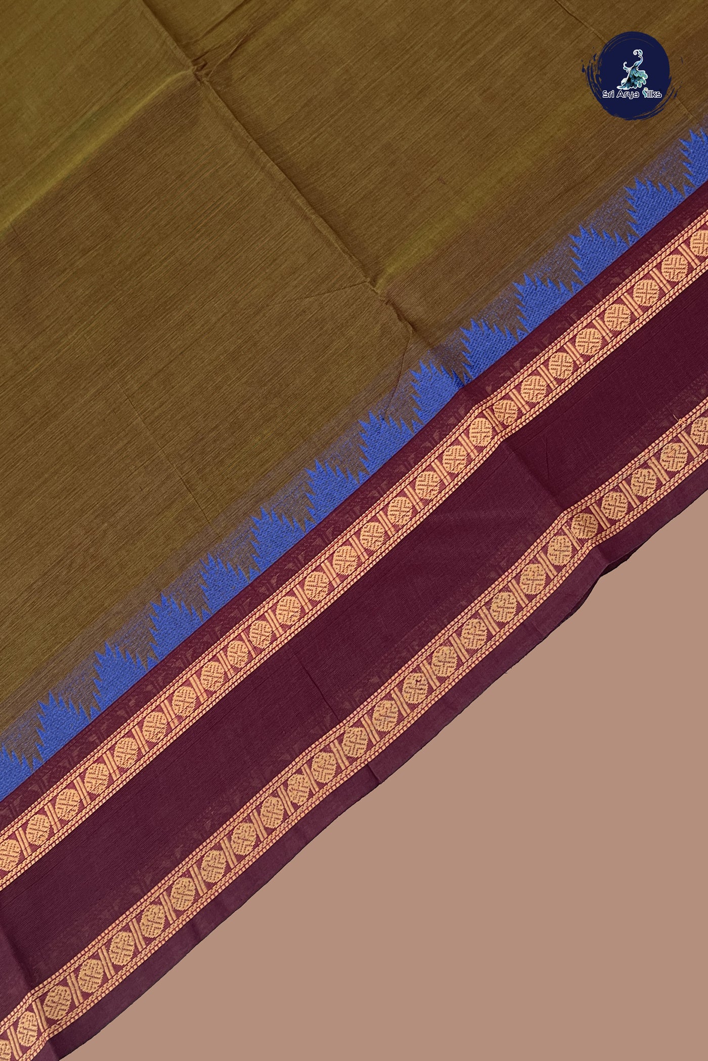 Brown Chettinad Cotton Saree With Plain Pattern