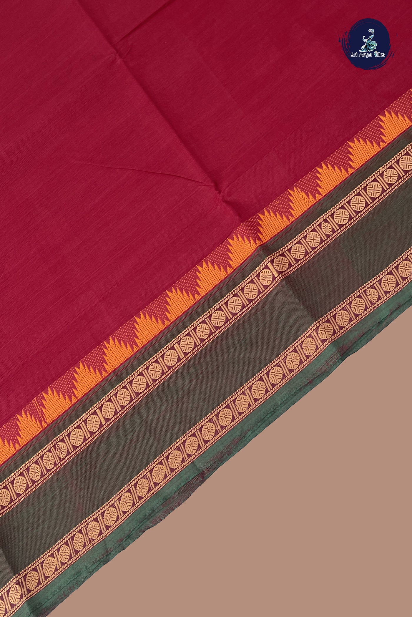 Maroon Chettinad Cotton Saree With Plain Pattern