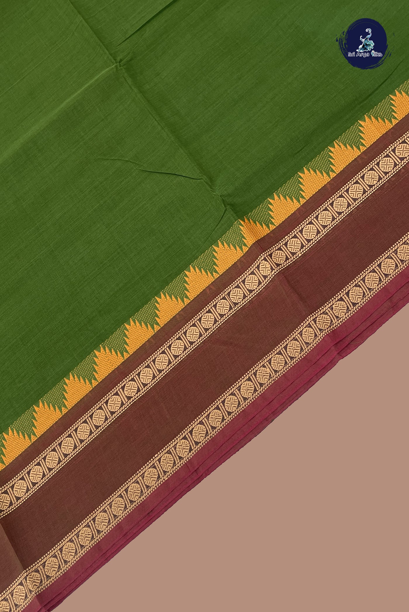 Green Chettinad Cotton Saree With Plain Pattern