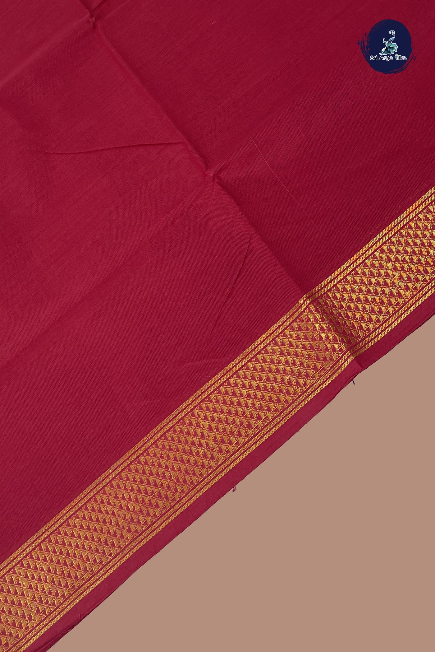 Maroon Chettinad Cotton Saree With Plain Pattern