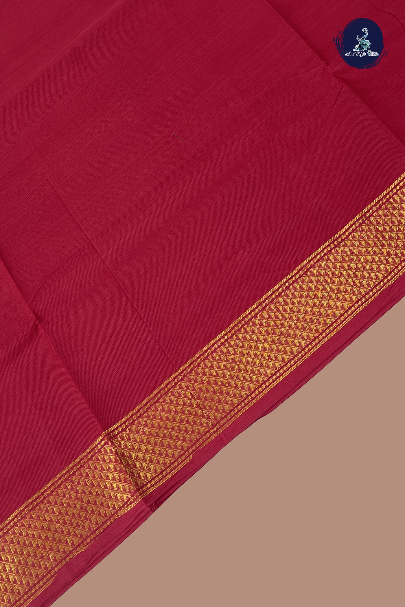 Maroon Chettinad Cotton Saree With Plain Pattern